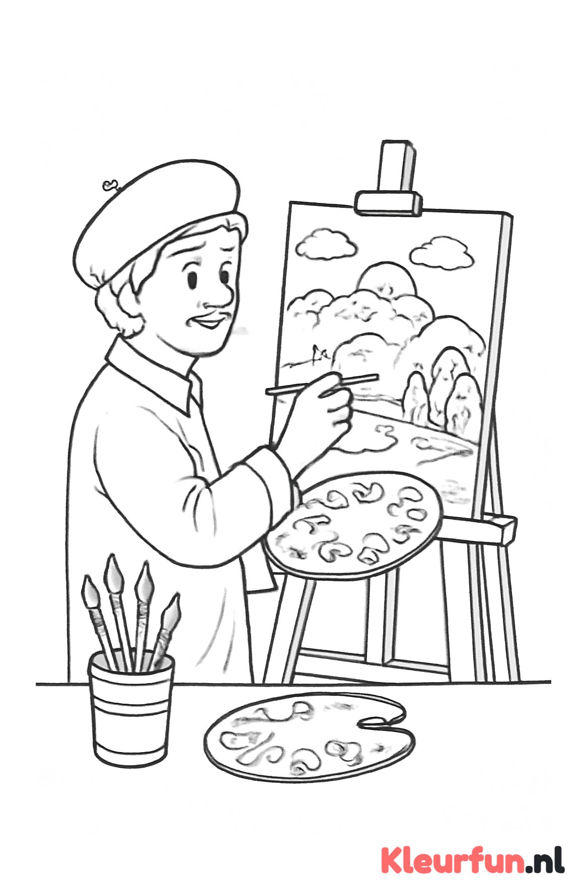 Schilder in zijn atelier