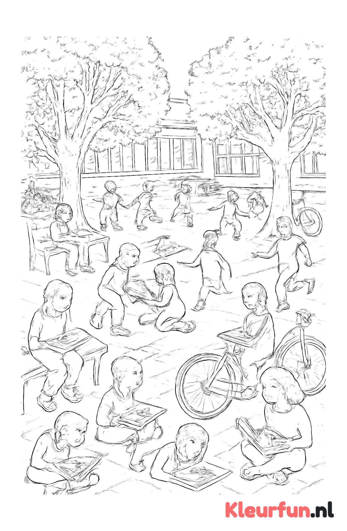 Schoolplein met actieve kinderen
