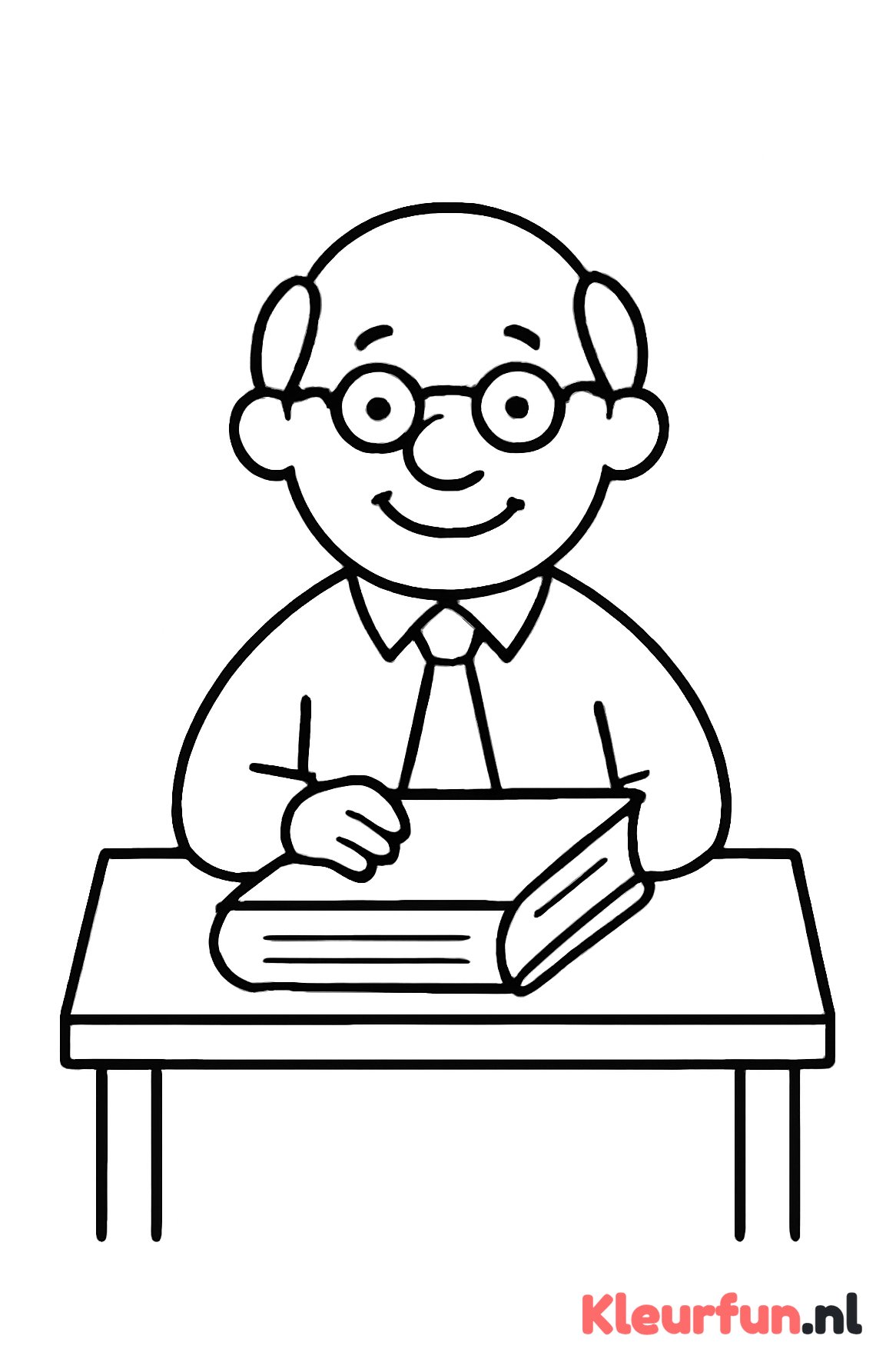 Vriendelijke meester met boeken