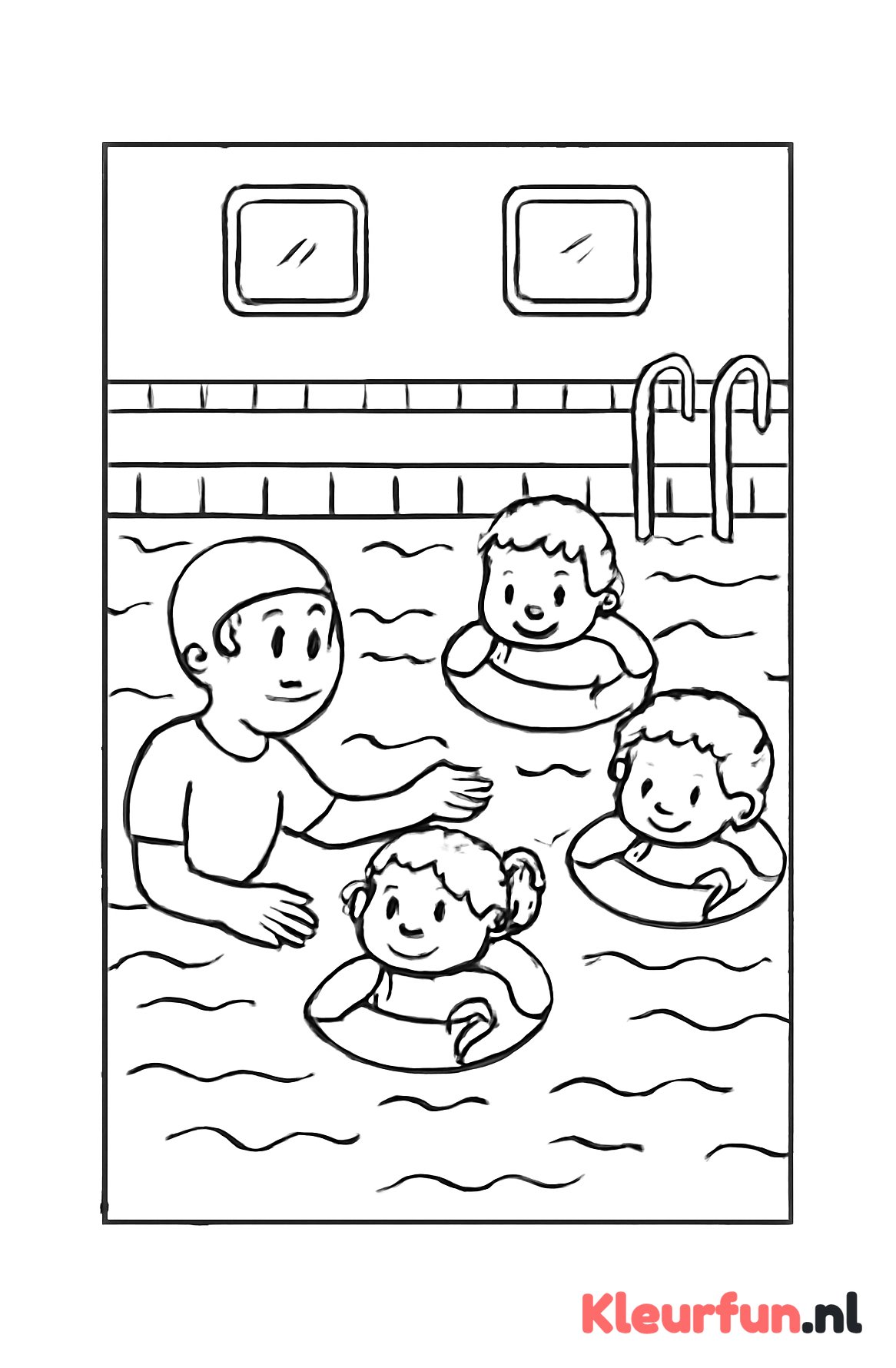 Zwemleraar met groep kinderen in het zwembad