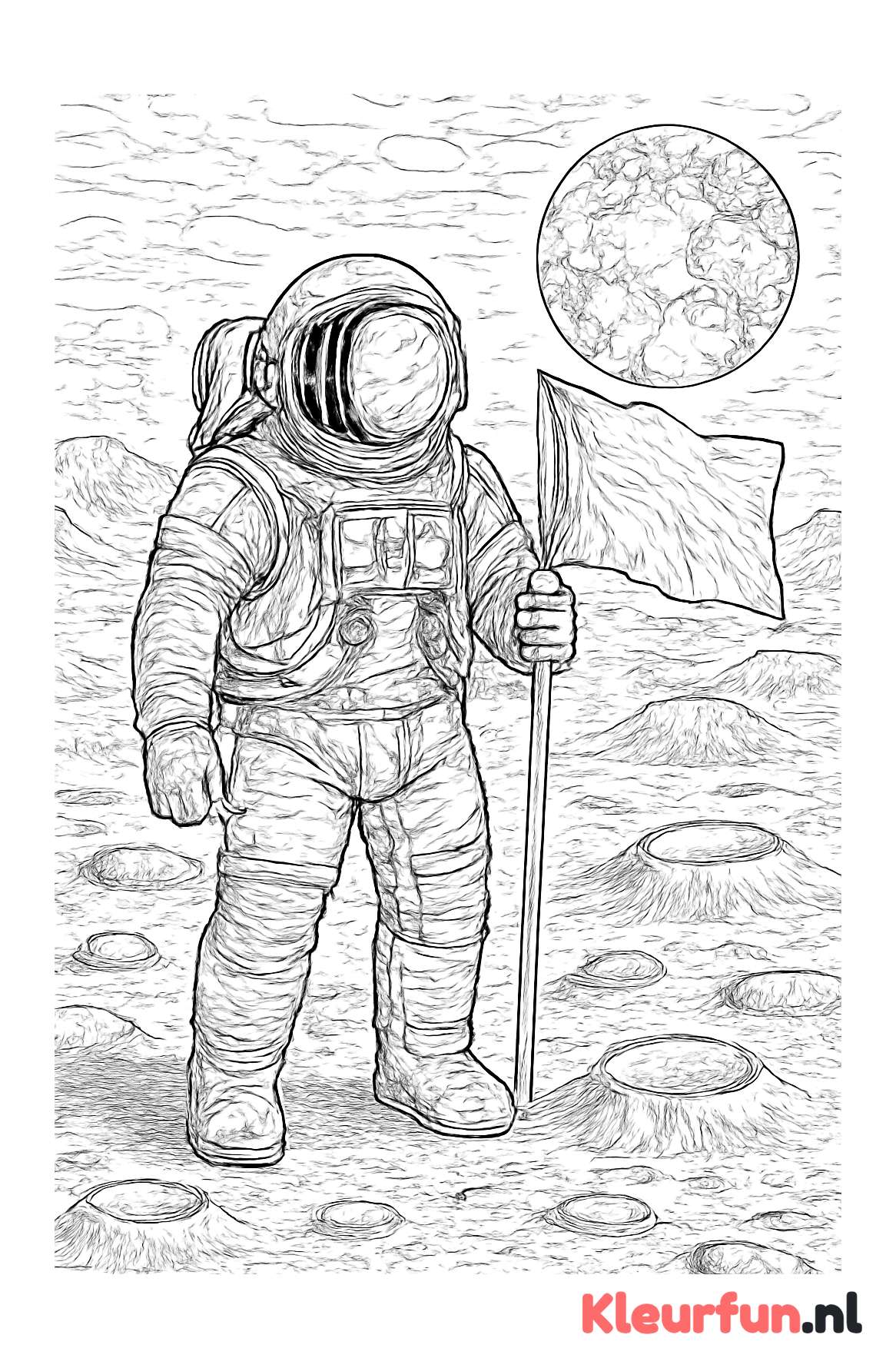 Astronaut op maan met aarde in achtergrond