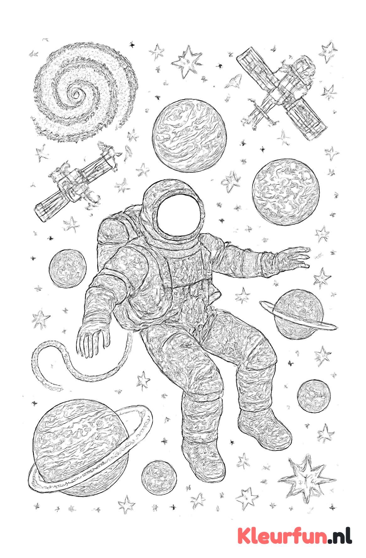 Astronaut tussen ruimte-objecten
