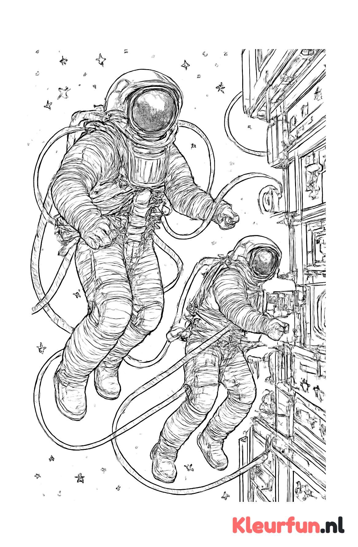 Astronauten in ruimtewandelingen met technische details