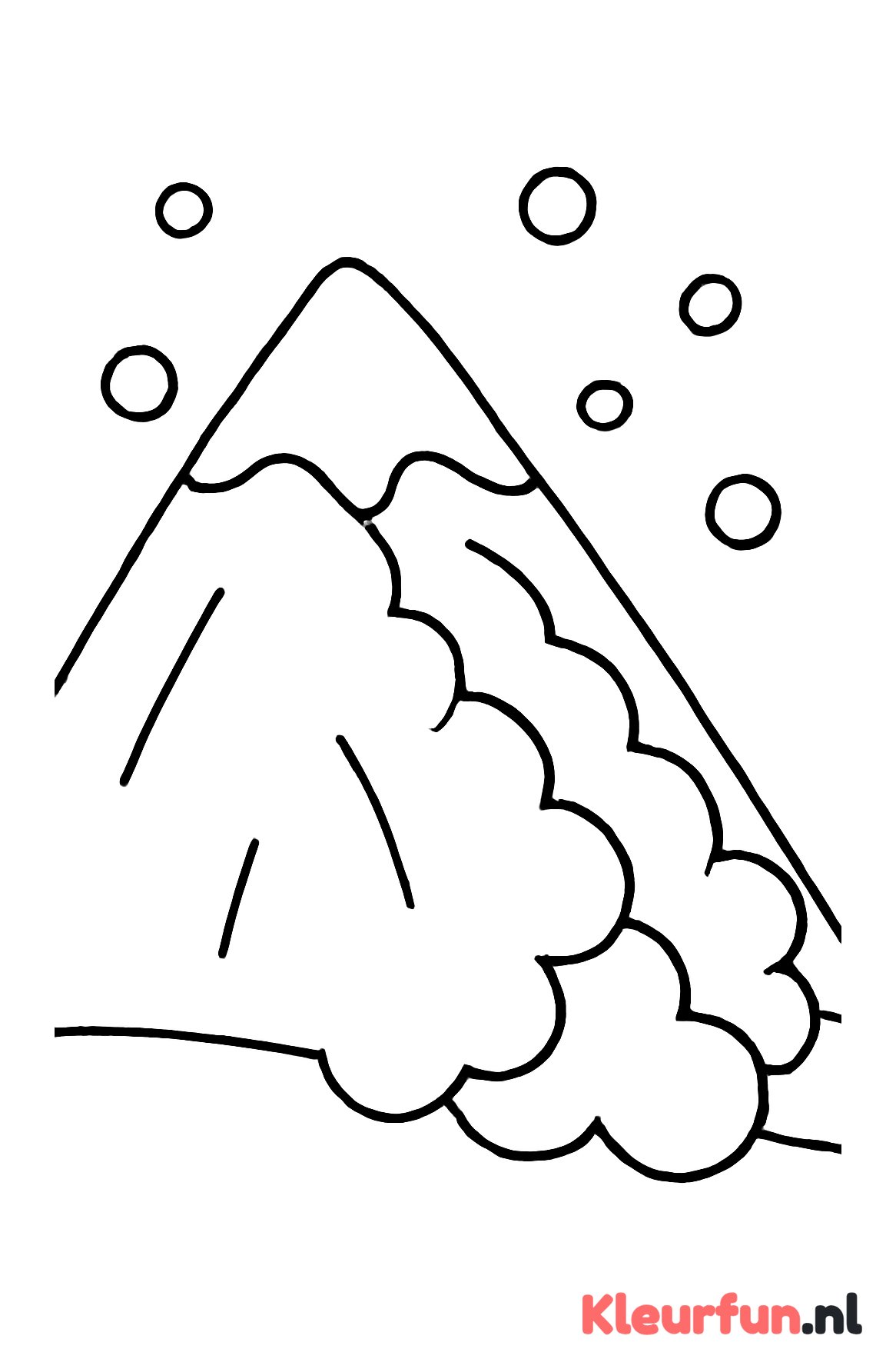 Berg en lawine met dikke sneeuwvlokken