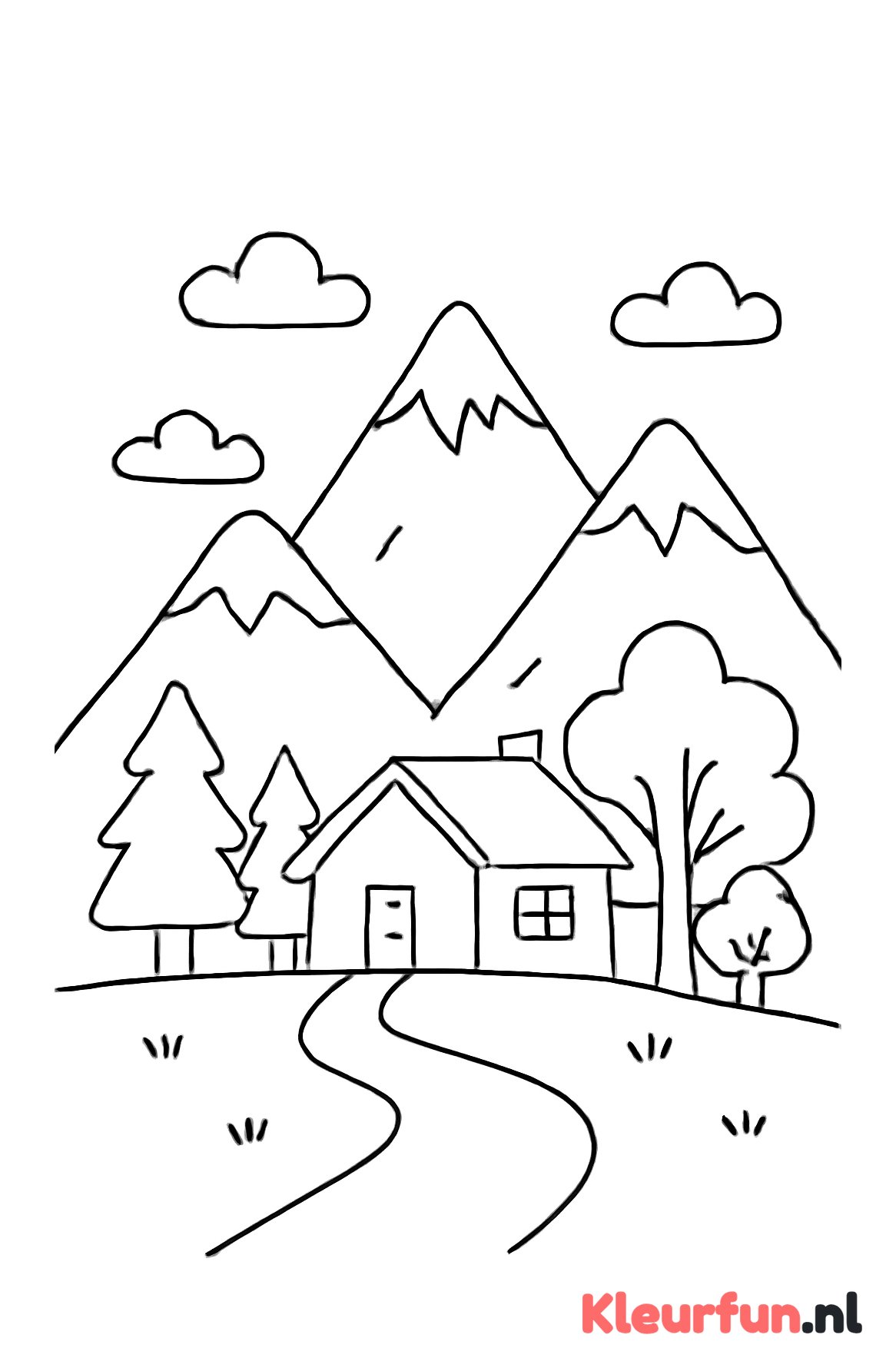 Berglandschap met huisje en bomen