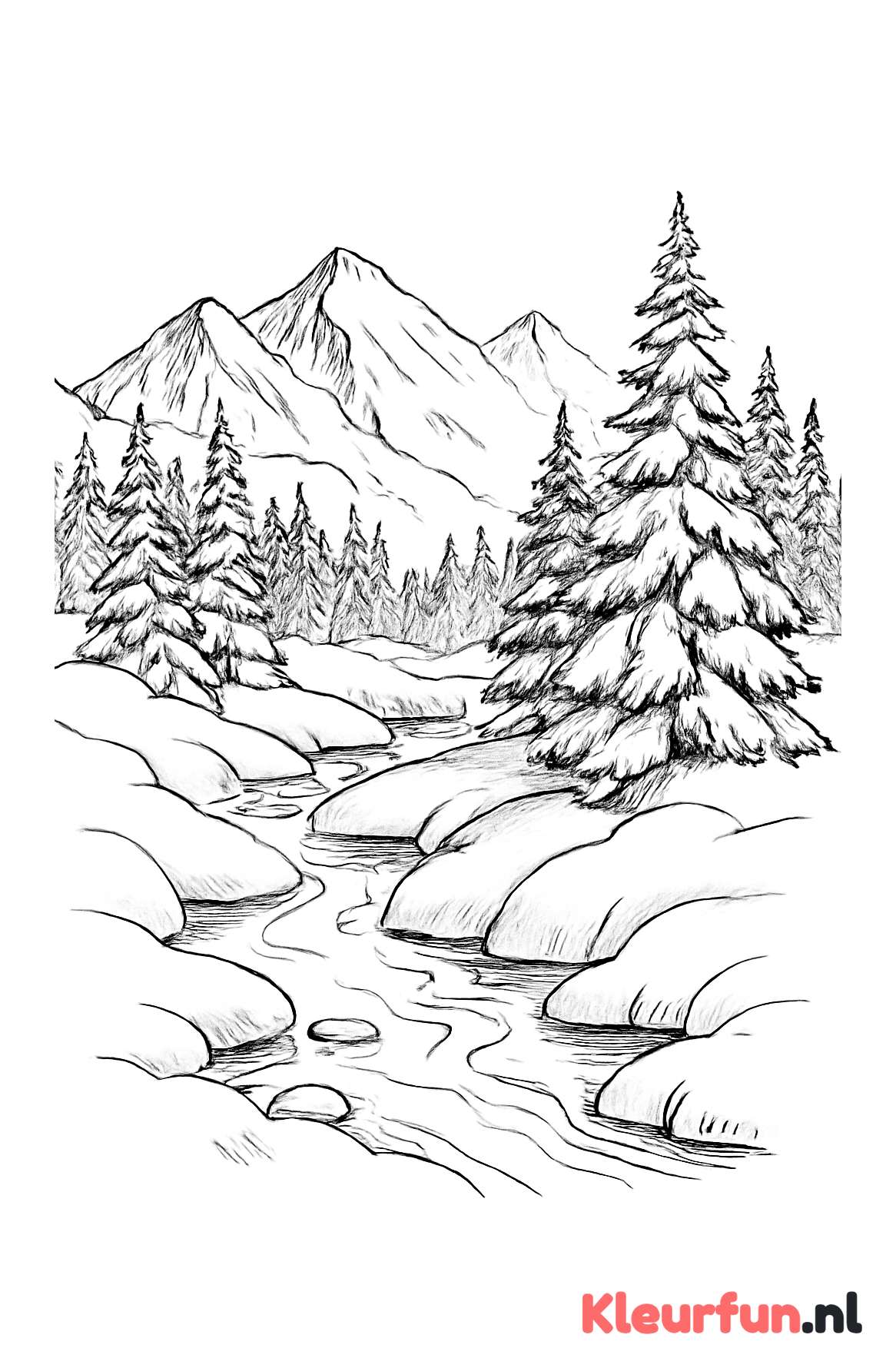Winterberglandschap met beekje