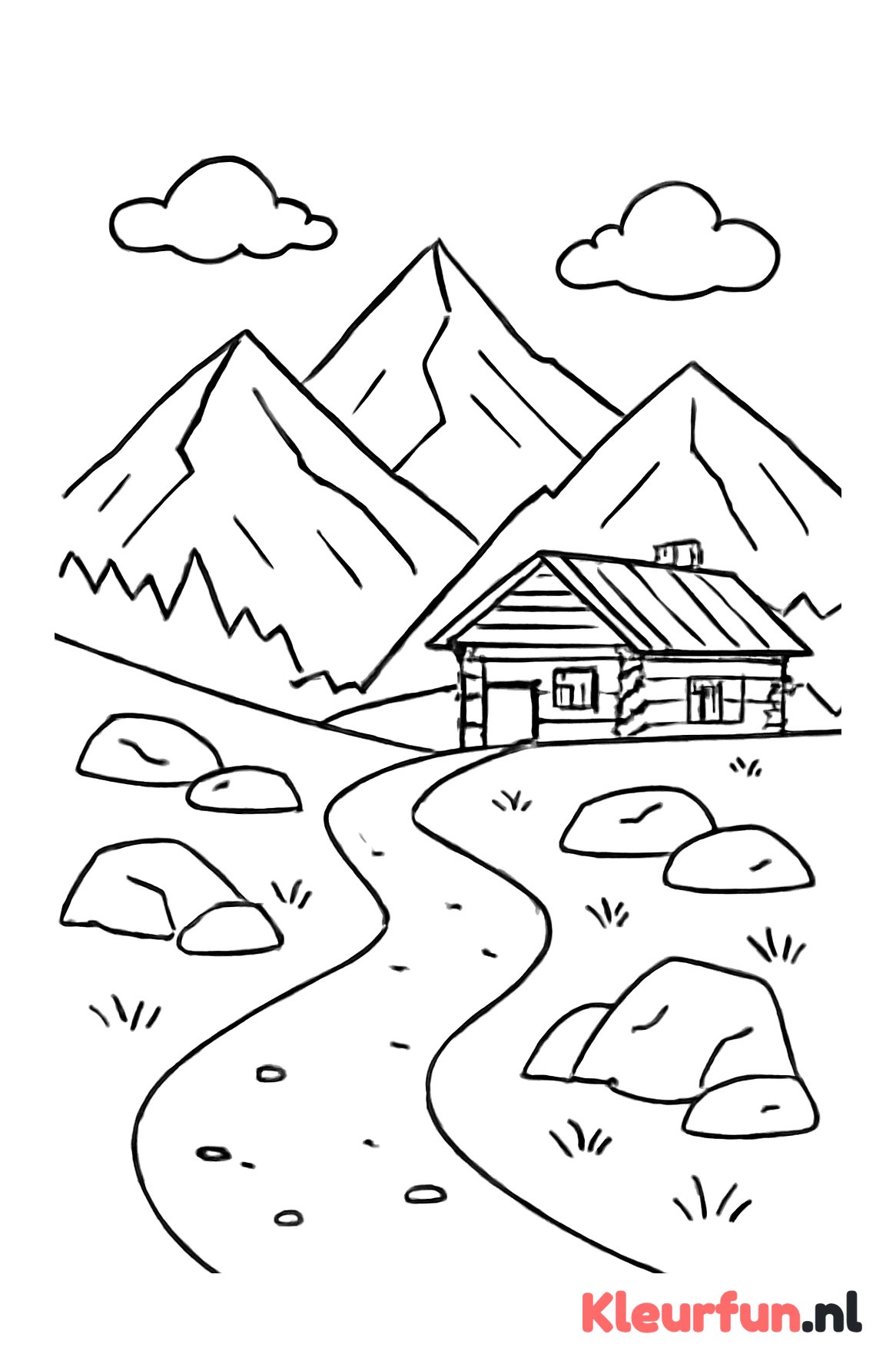 Berglandschap met weg en berghut