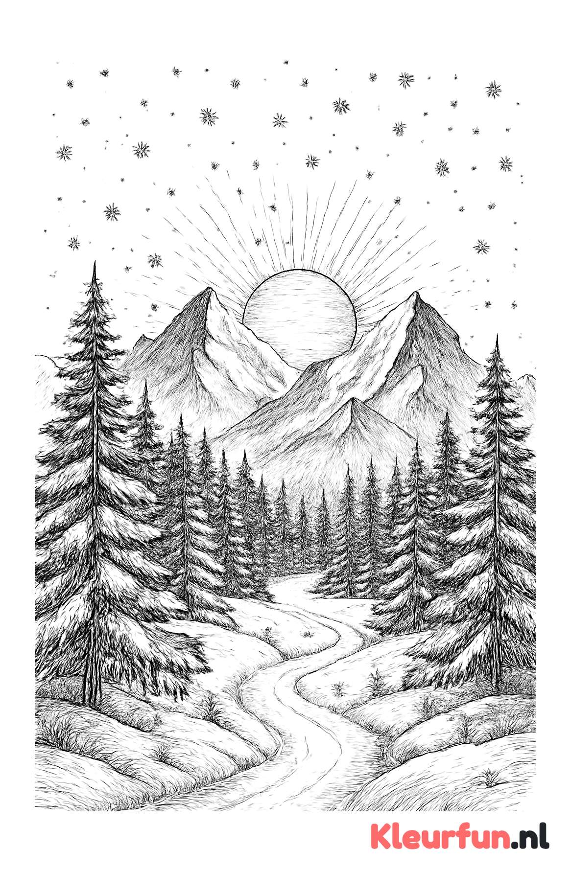 Berglandschap in de Winter met Zonsondergang