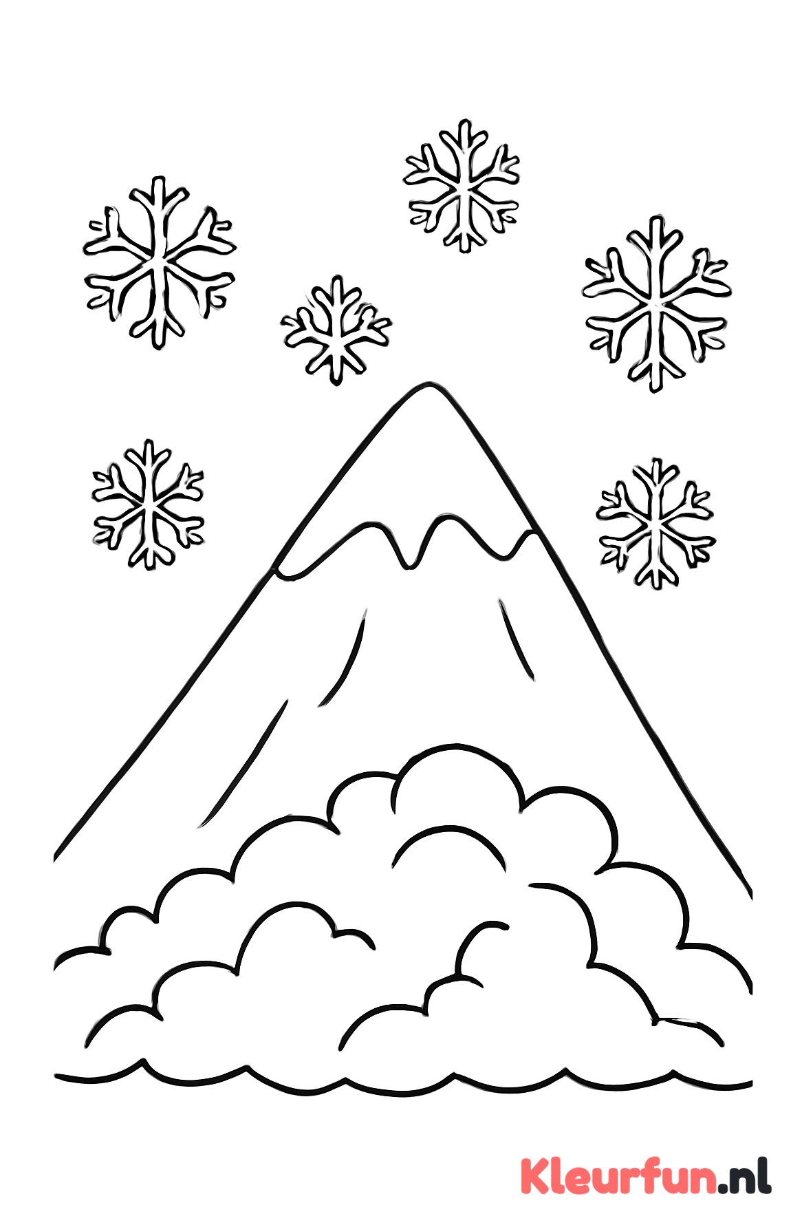 Bergtop met lawine en sneeuwvlokken