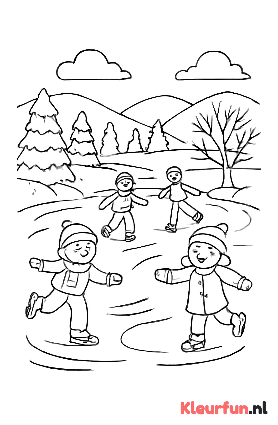 Bevroren meer met schaatsers