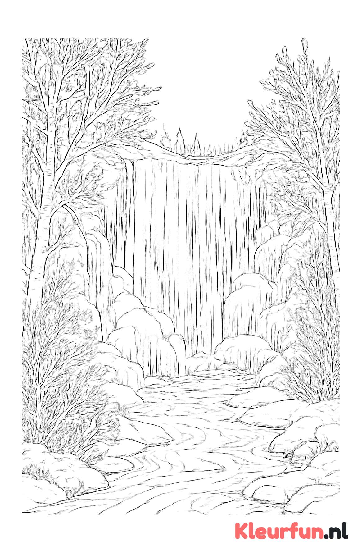 Bevroren waterval in winterlandschap