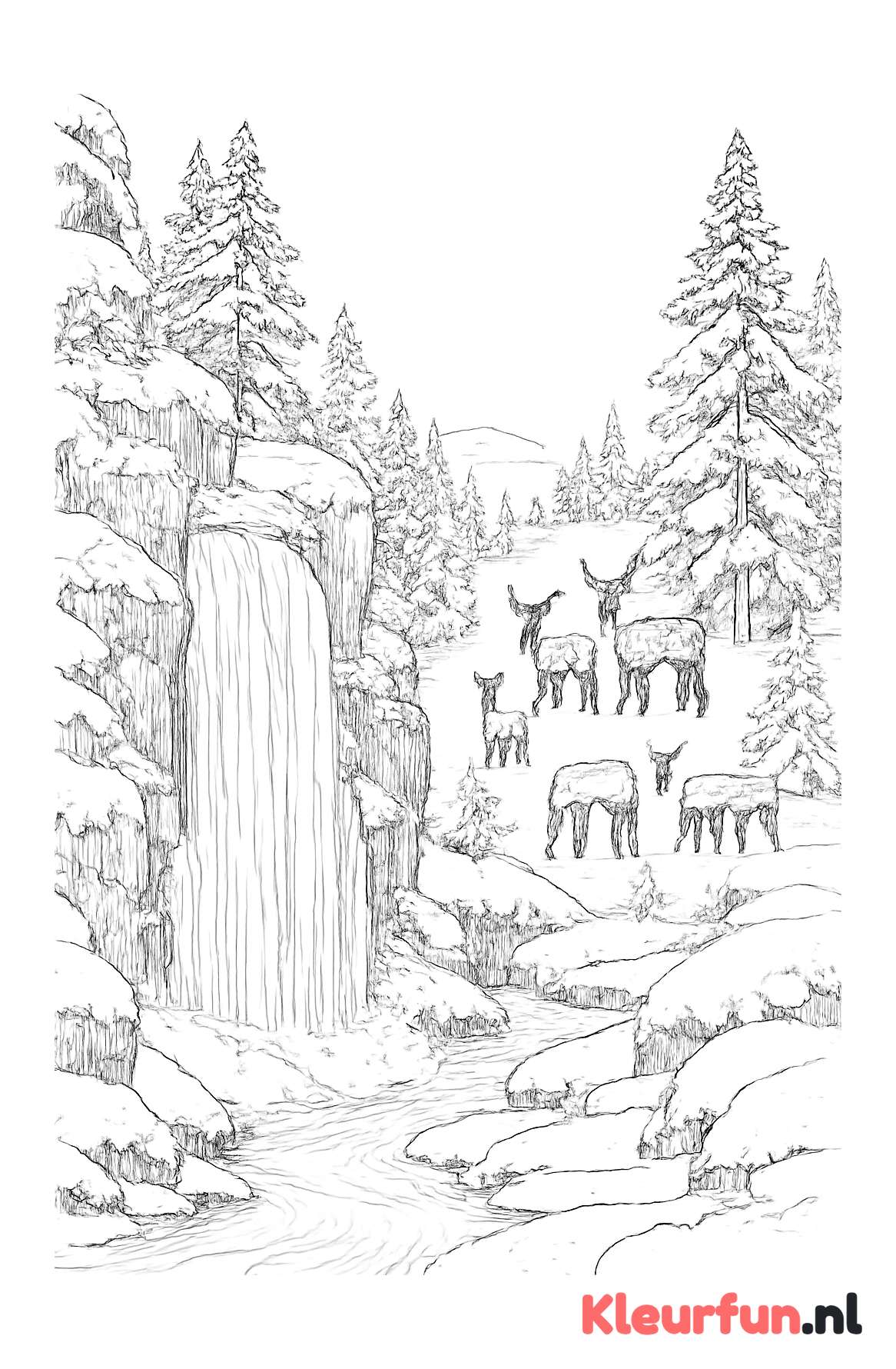 Bevroren Waterval met Herten