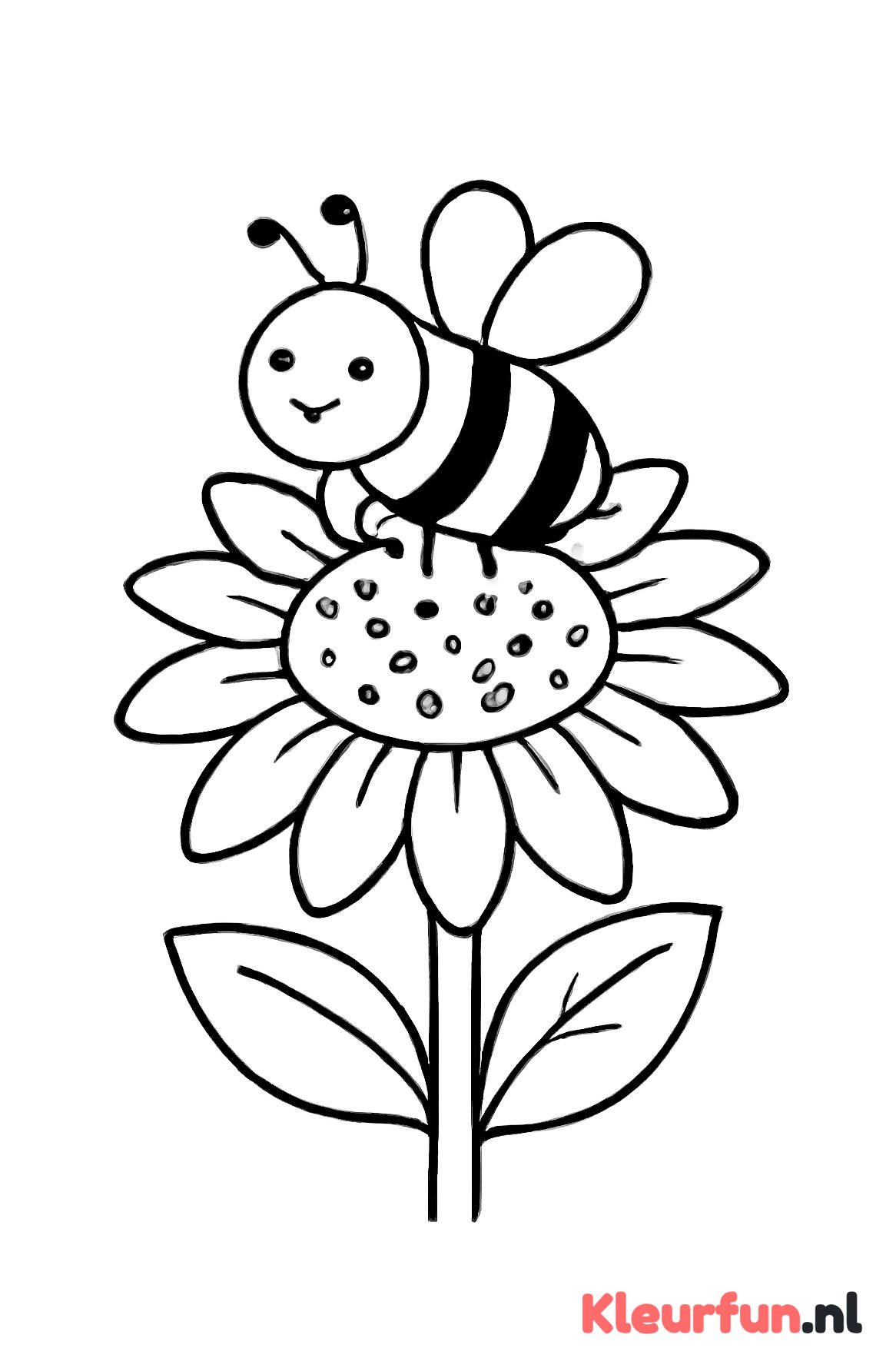 Bij op zonnebloem kleurplaat