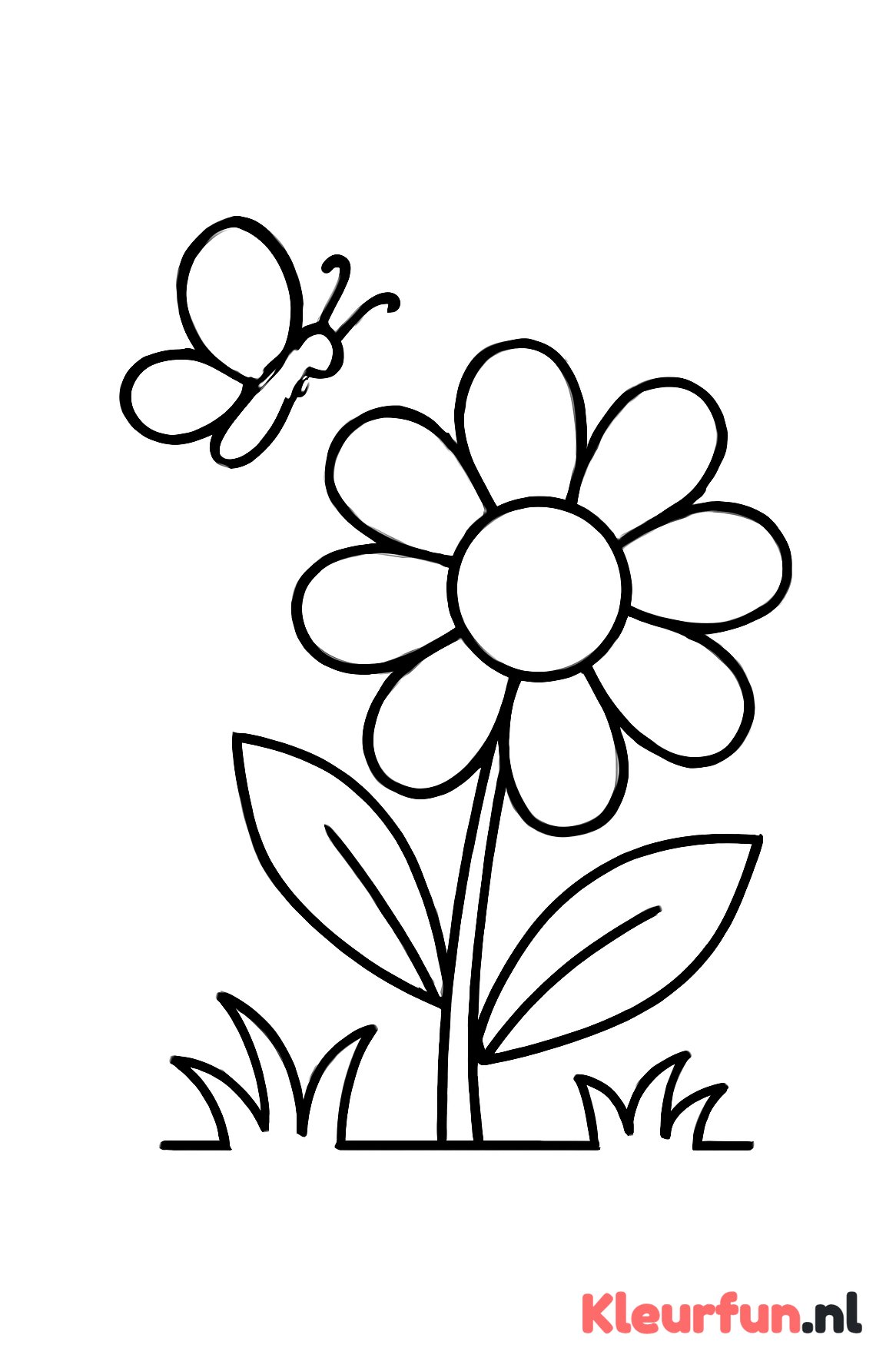 Bloem en fladderende vlinder
