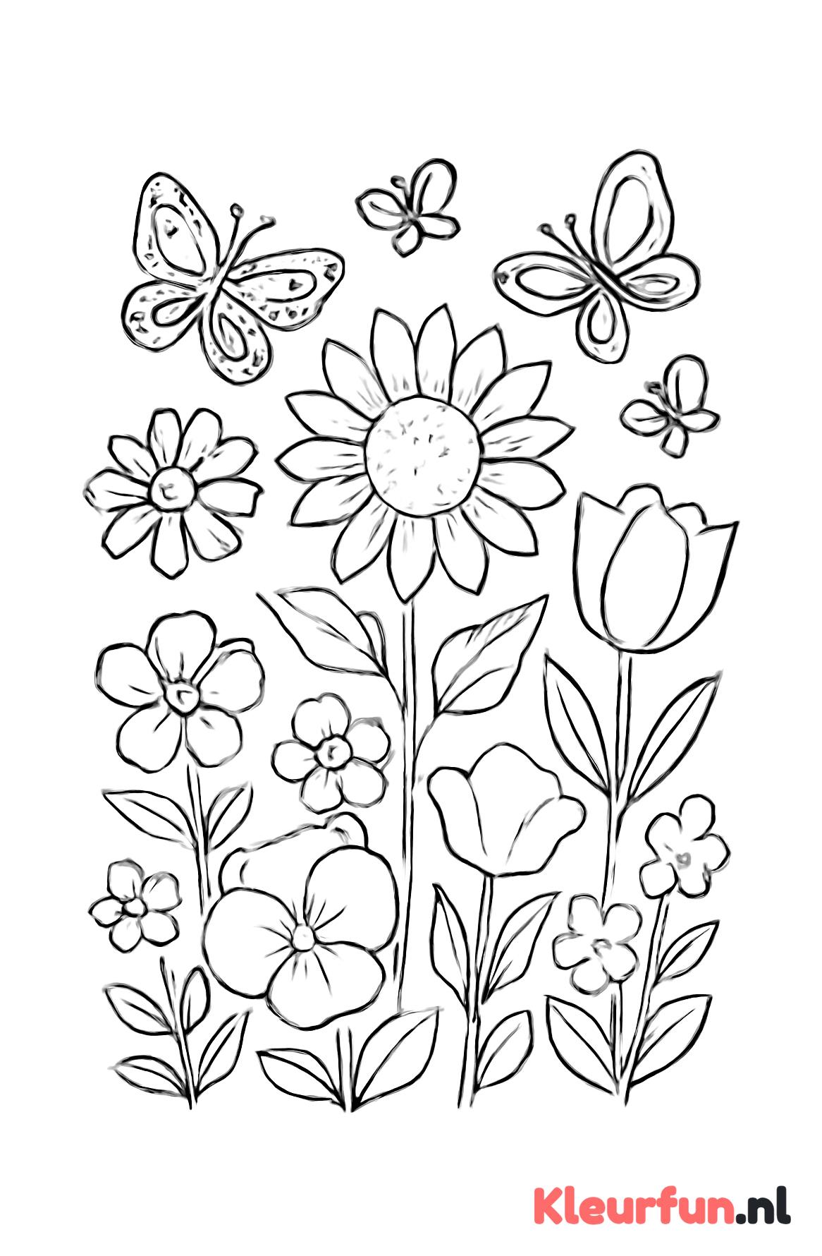 Bloemen en vlinders die ronddansen