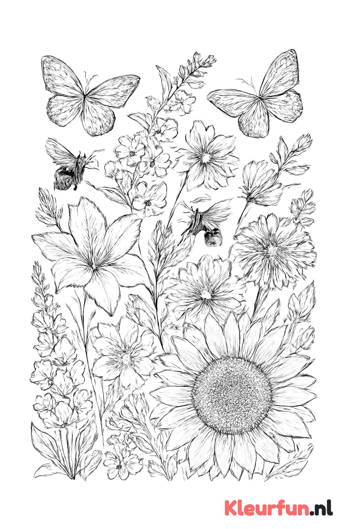 Bloemen met vlinders en bijen