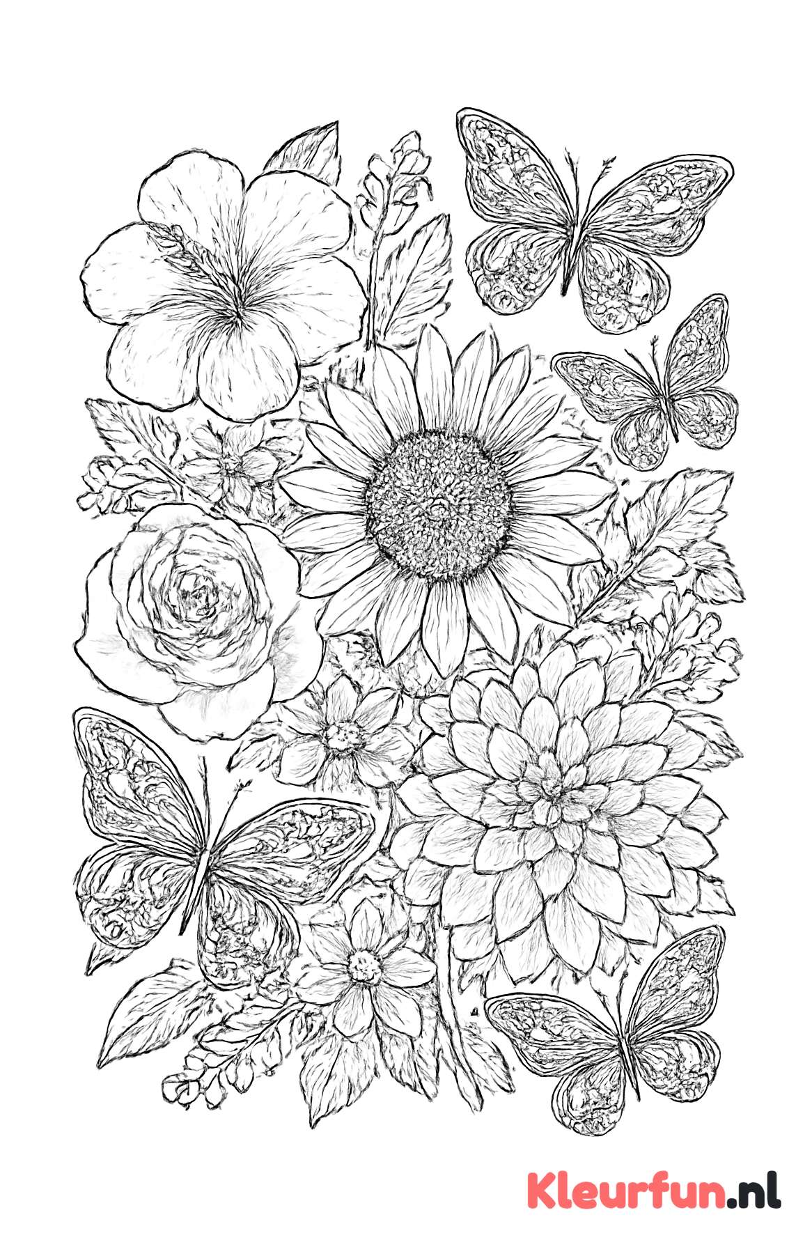 Bloemen en vlinders met fijn patroon