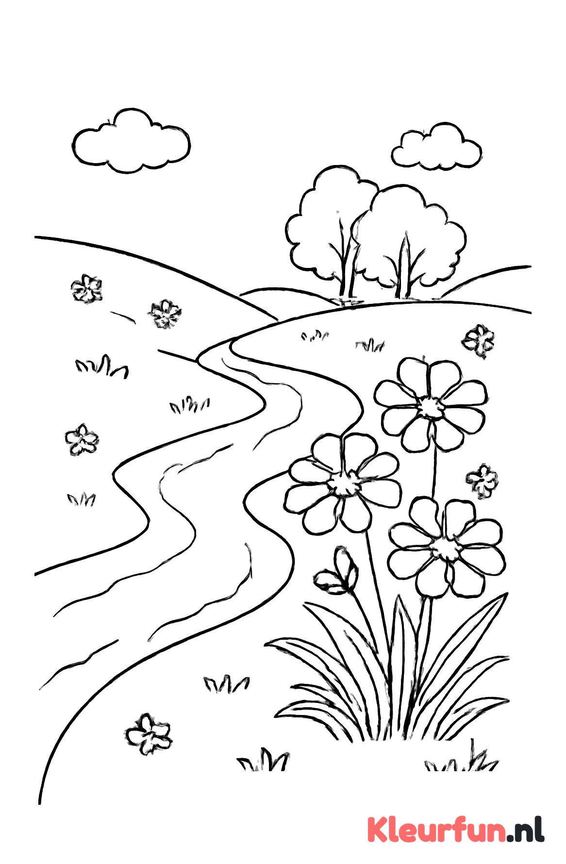 Bosje bloemen bij een beekje