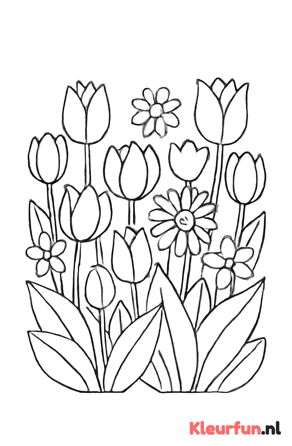 Bloementuin met tulpen