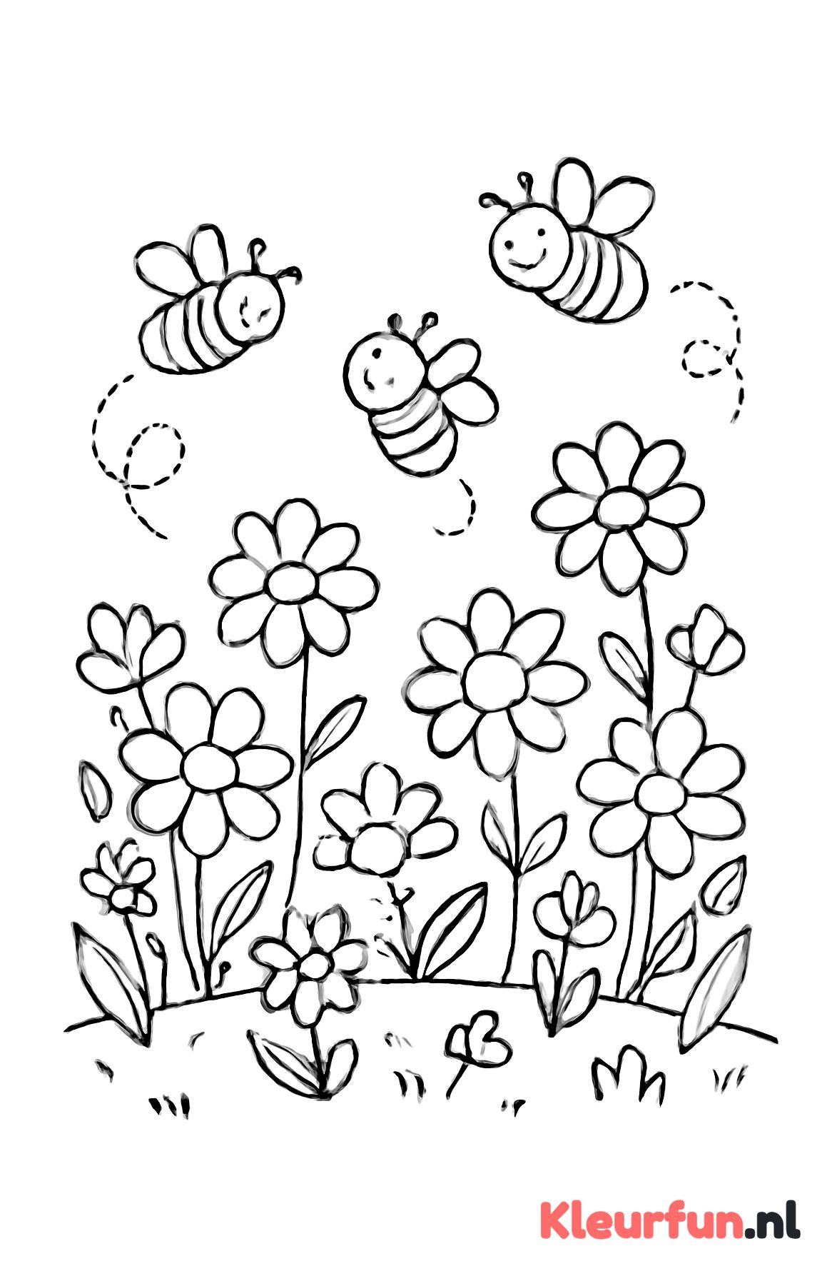 Bloemenveld met bijen in de lente