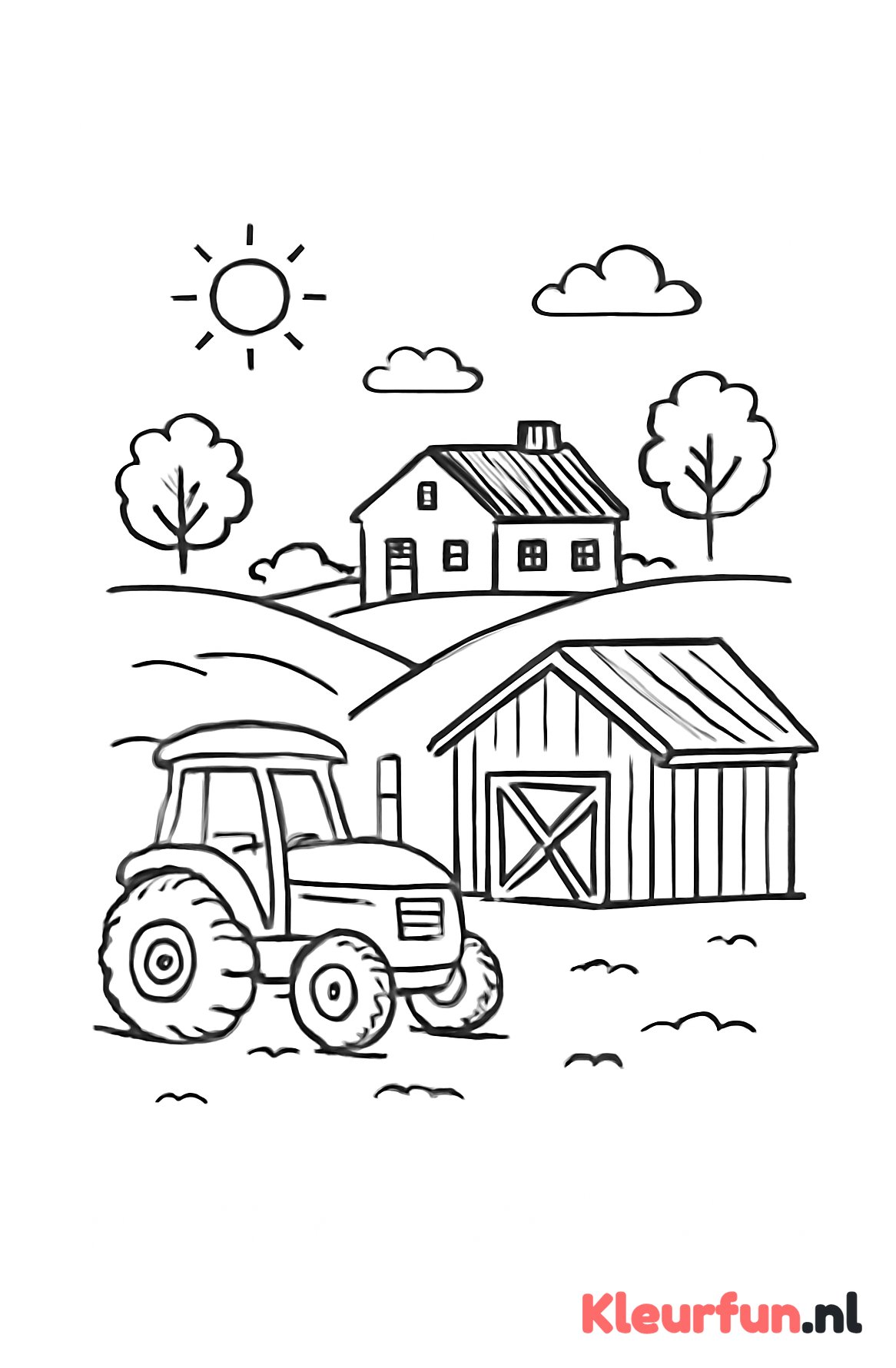 Boerderij met tractor en schuur