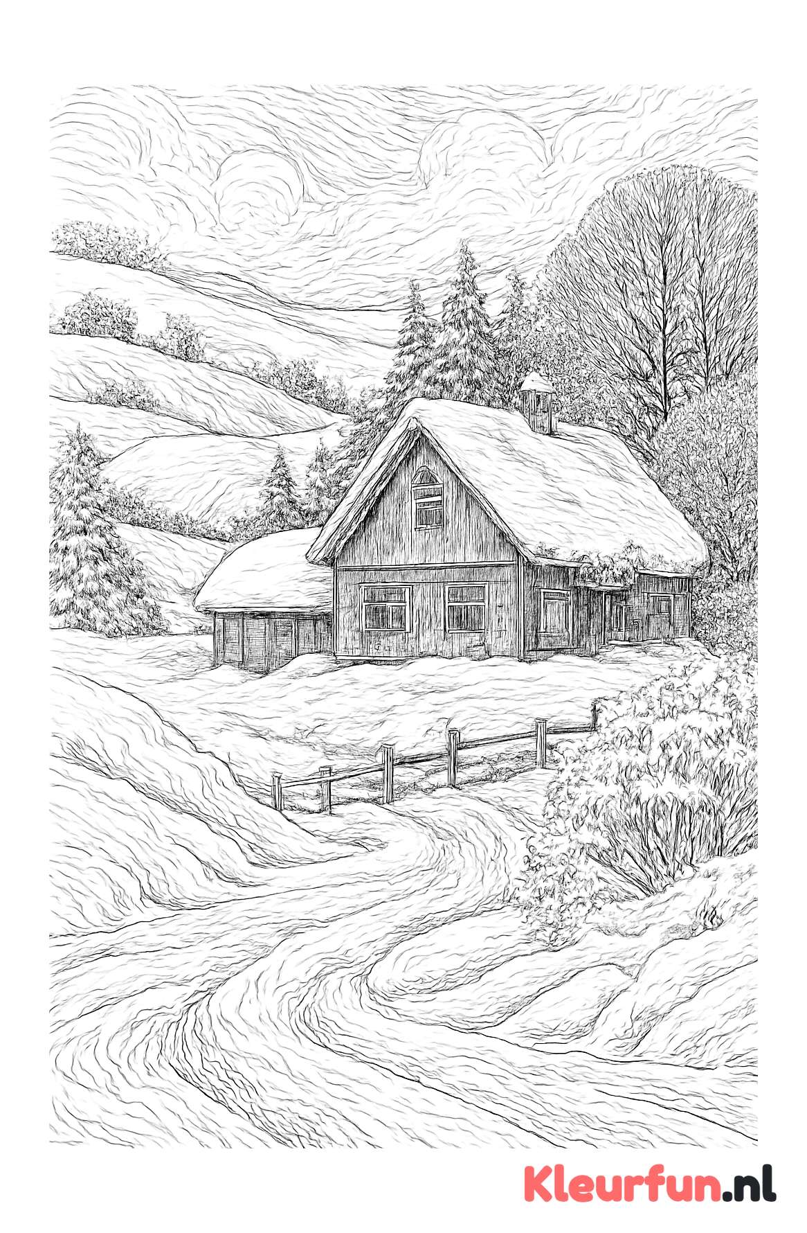 Sneeuwlandschap bij boerderij