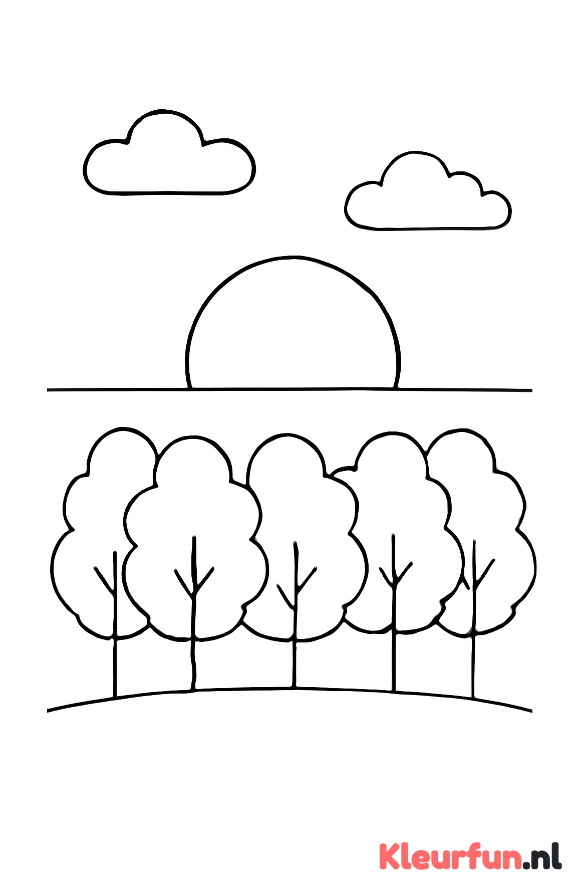 Zonsondergang tussen de bomen