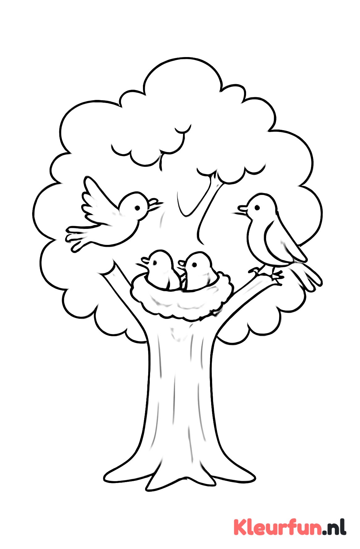 Boom met vogels en nest