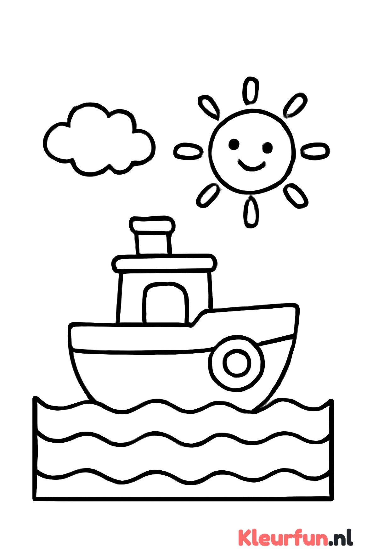 Bootje op zee met zon en wolk