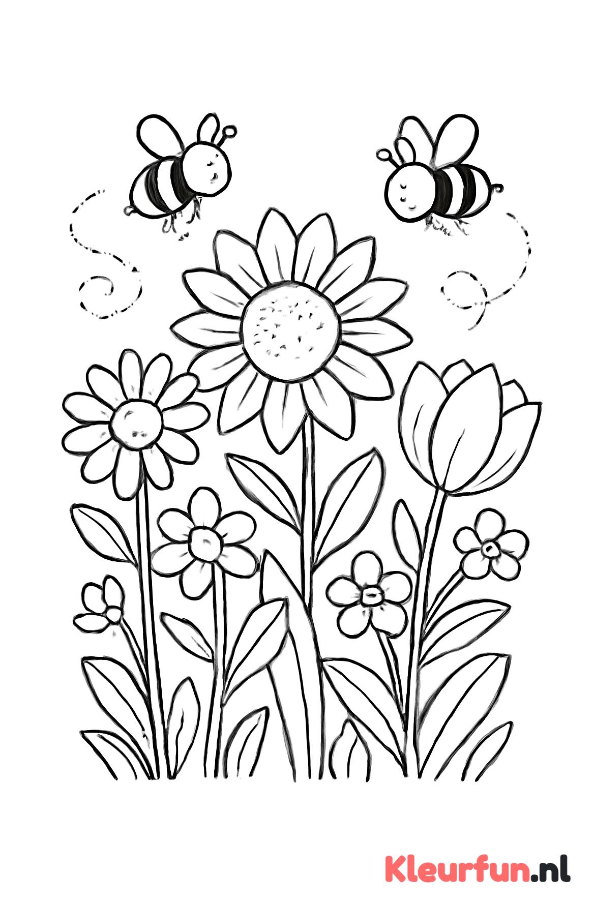 Bos bloemen met bijen