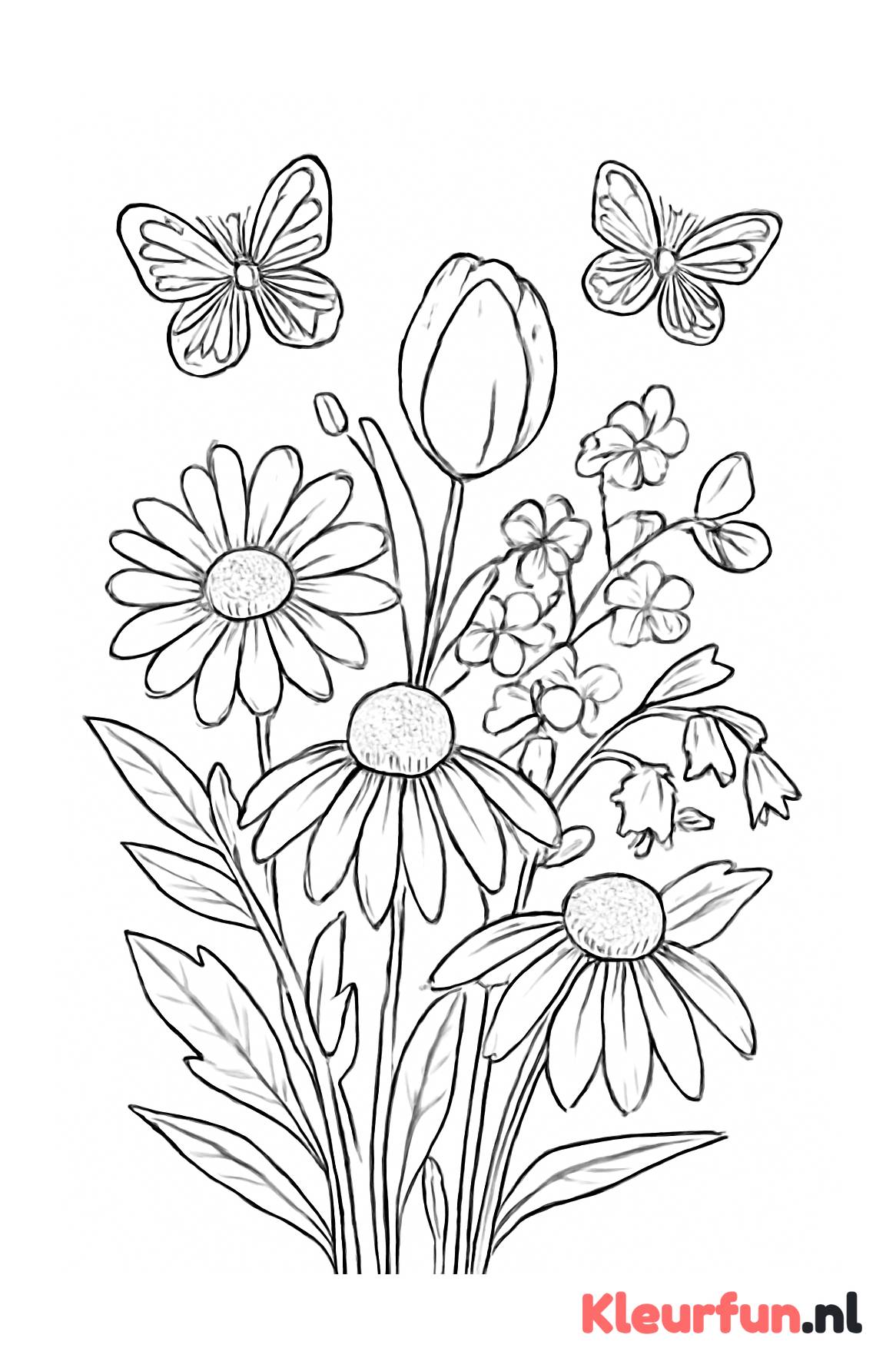 Bos bloemen met vlinders