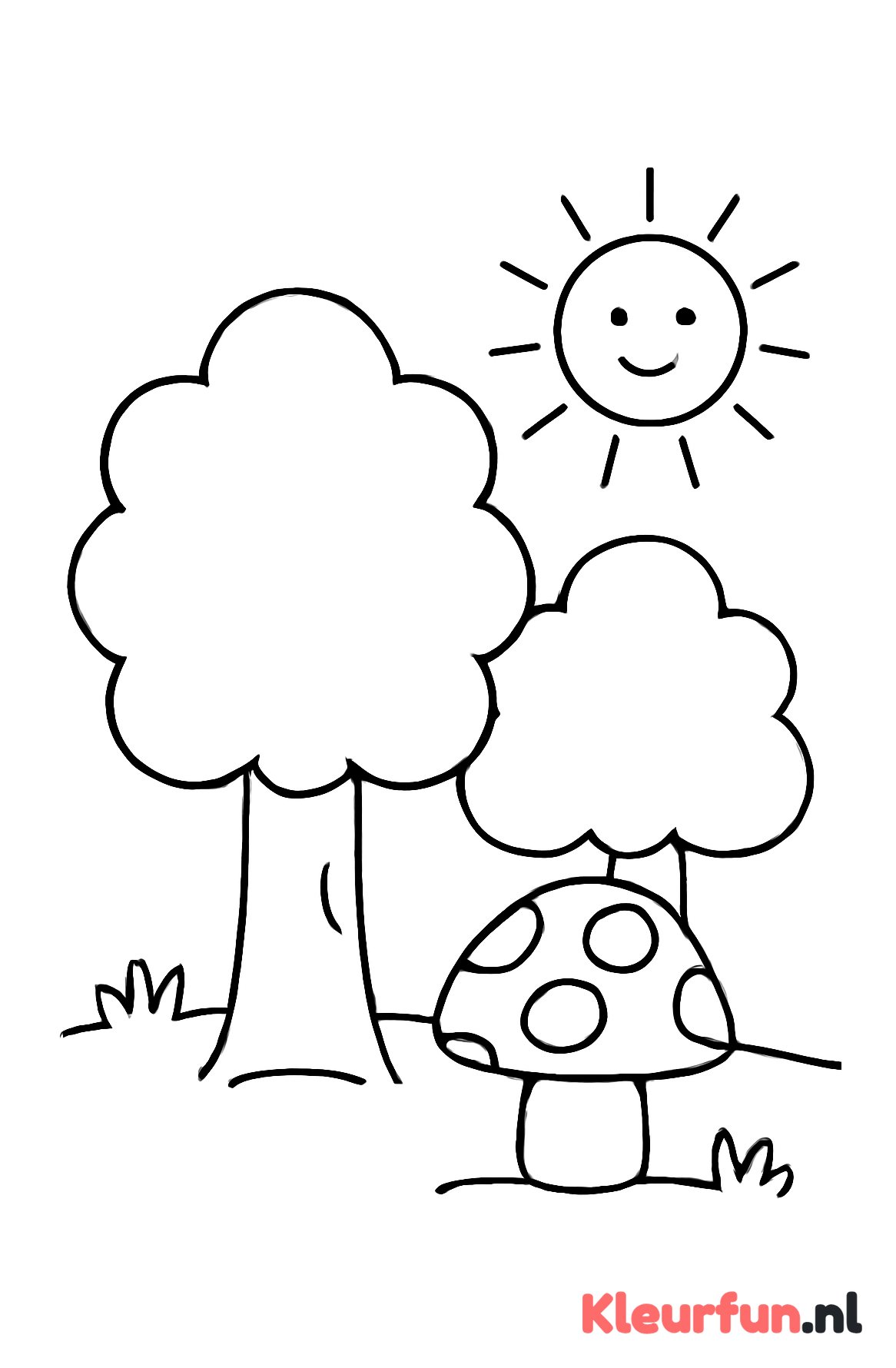 Eenvoudig bos met bomen en paddenstoel