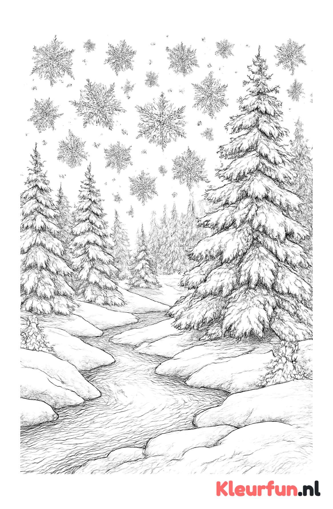 Complex winterlandschap met sneeuwvlokken