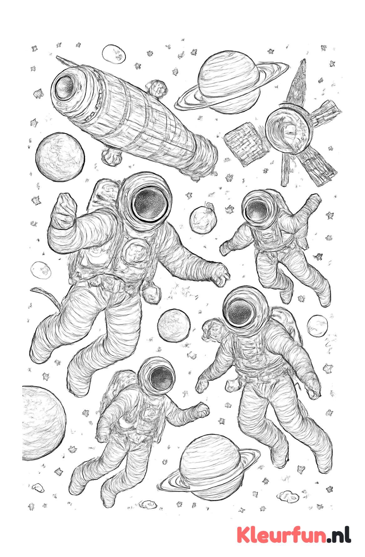 Complexe ruimtevaart scenes met astronauten en ruimteschepen