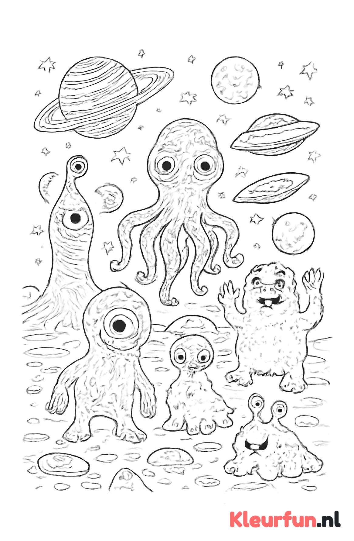 Diverse Ruimtewezens en Aliens in Buitenaardse Wereld