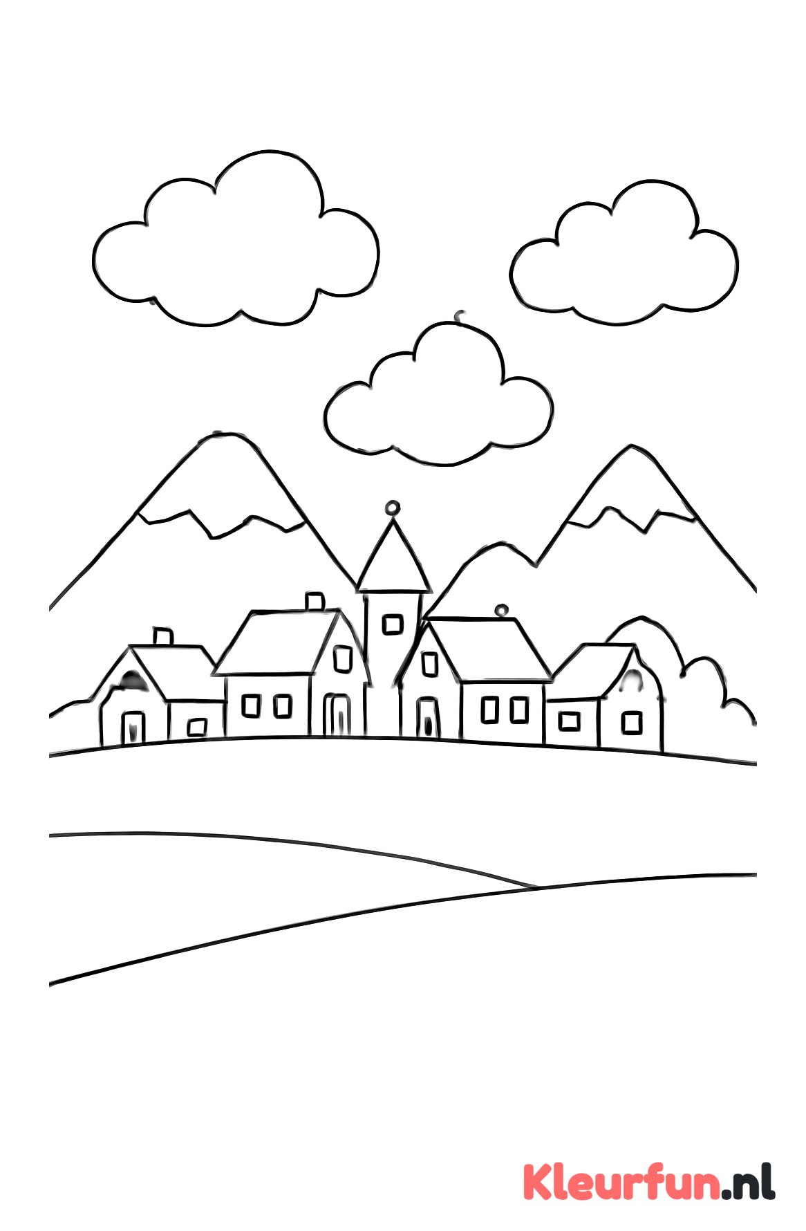 Winters dorpje met sneeuwvlakten
