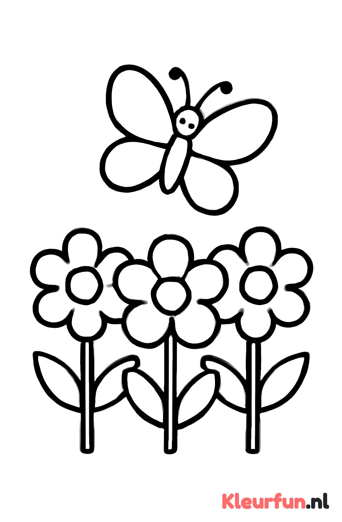 Drie bloemen en vlinder