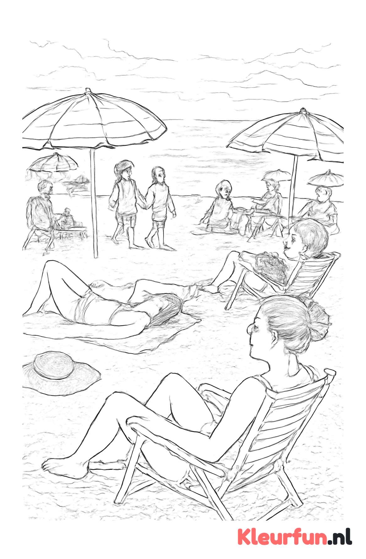 Druk strandtafereel