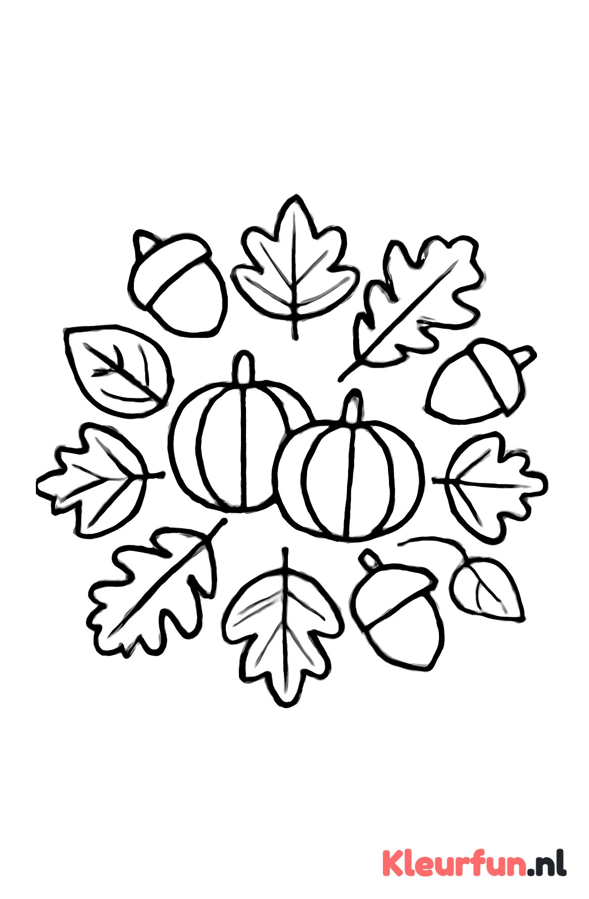 Eenvoudige herfst mandala met bladeren en pompoenen