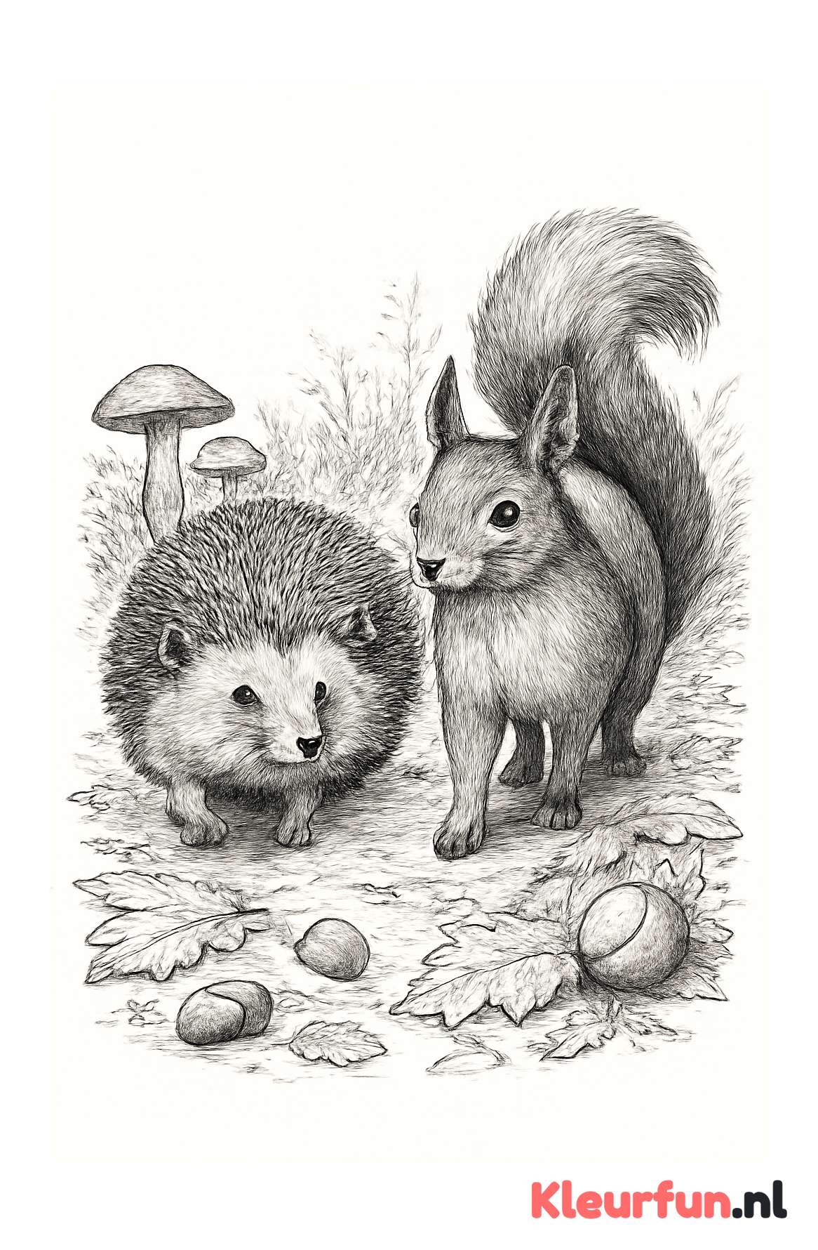 Egel en eekhoorn op herfstpad
