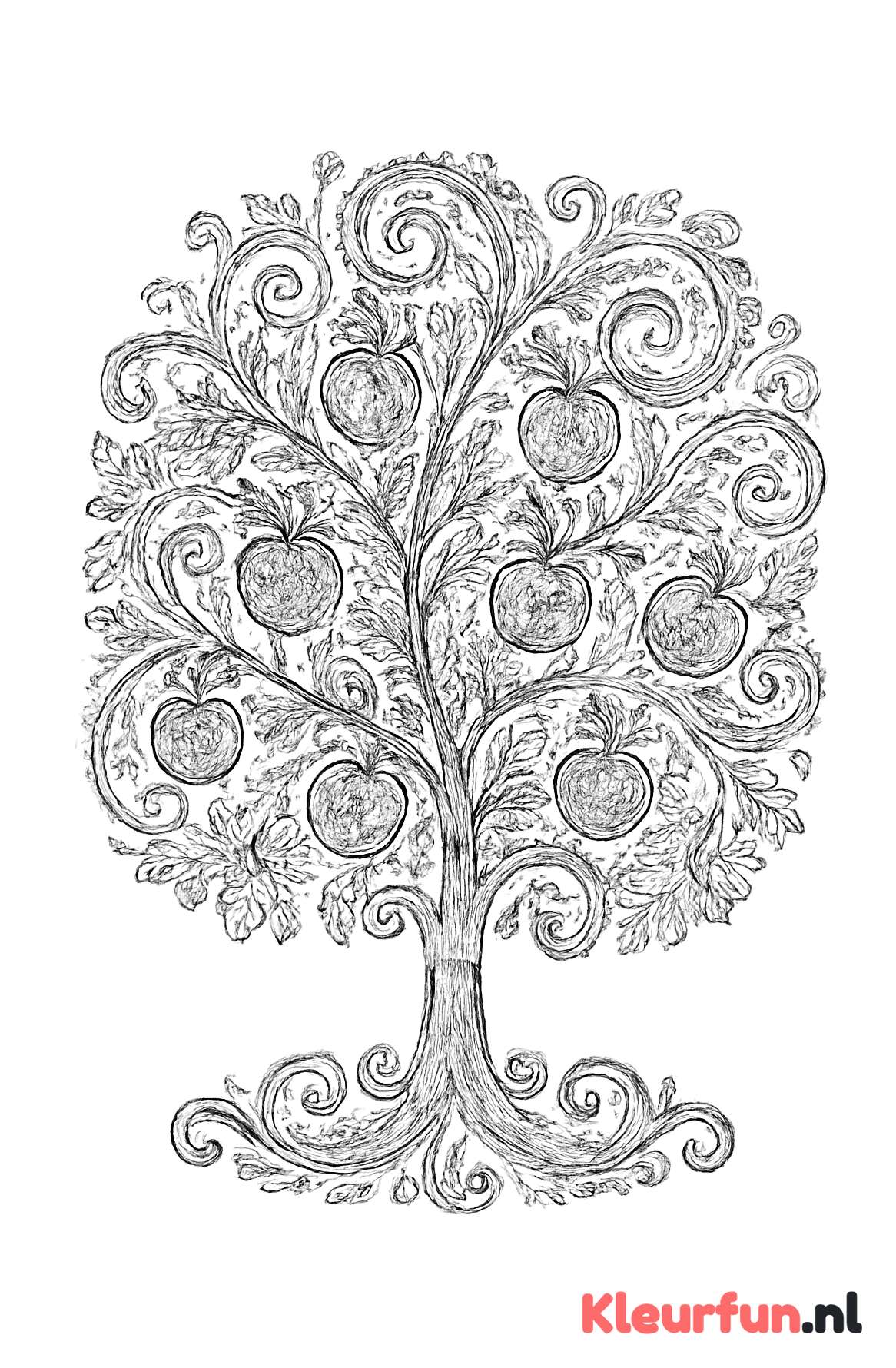 Fantasie appelboom met decoratieve patronen