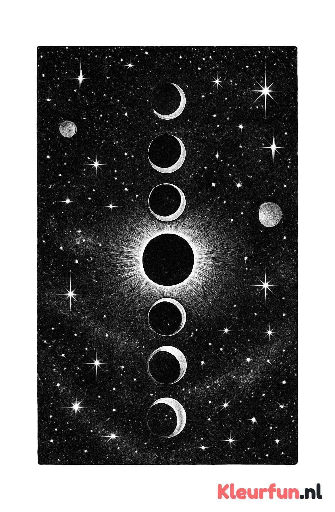 Fases van de zonsverduistering met sterren en planeten