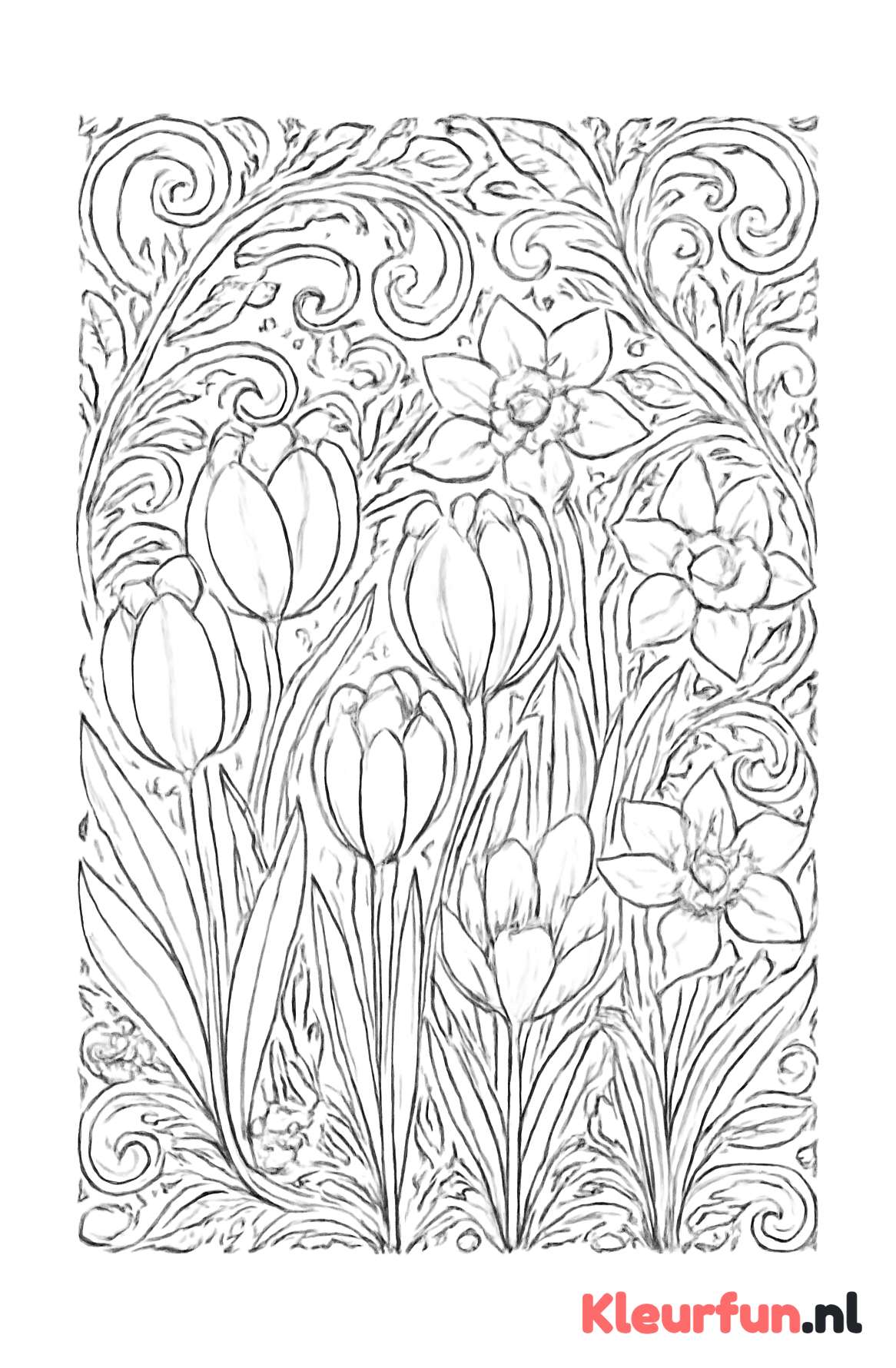 Gedetailleerde lentebloemen tuin