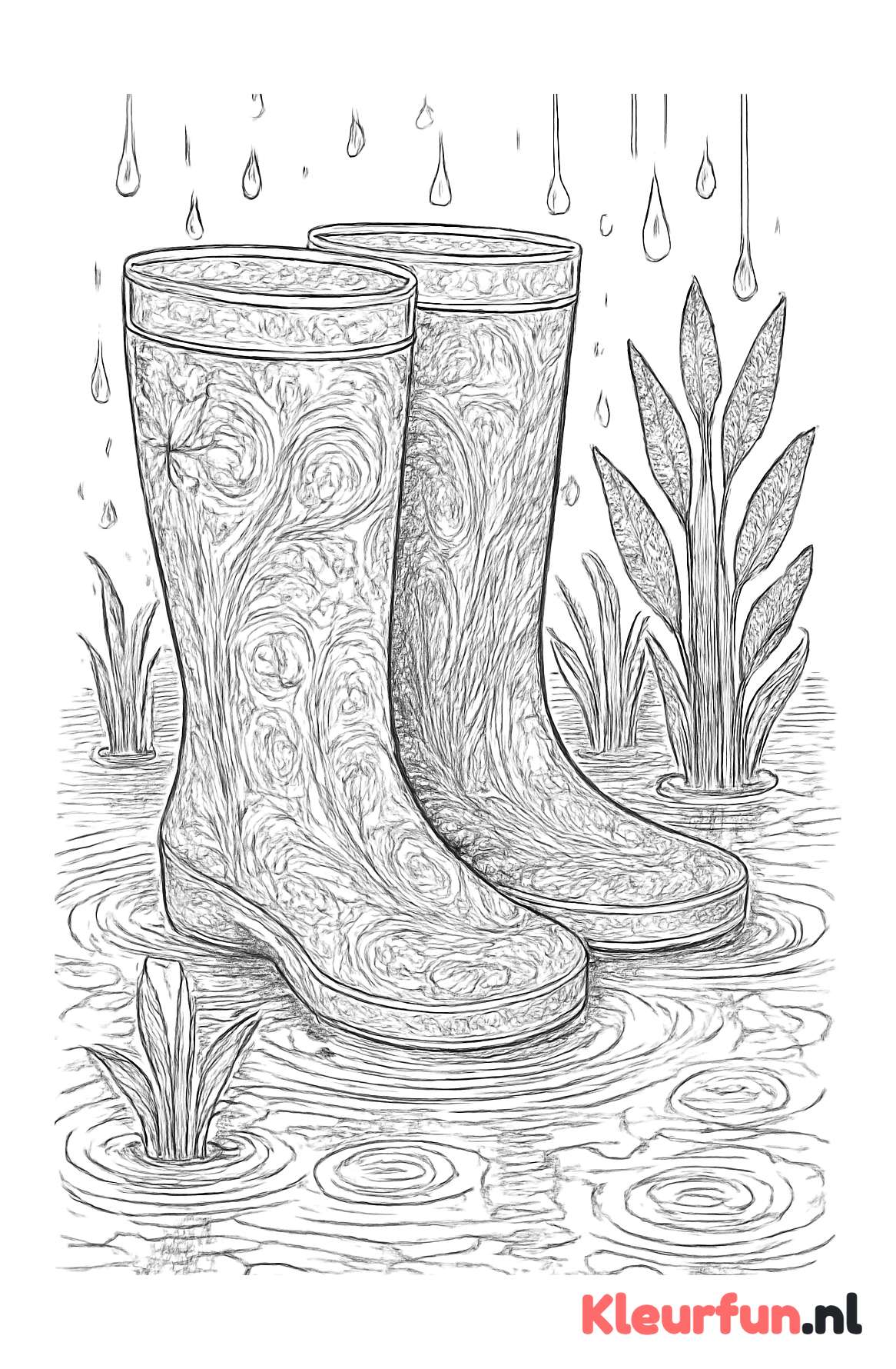 Gedetailleerde regenlaarzen in plas
