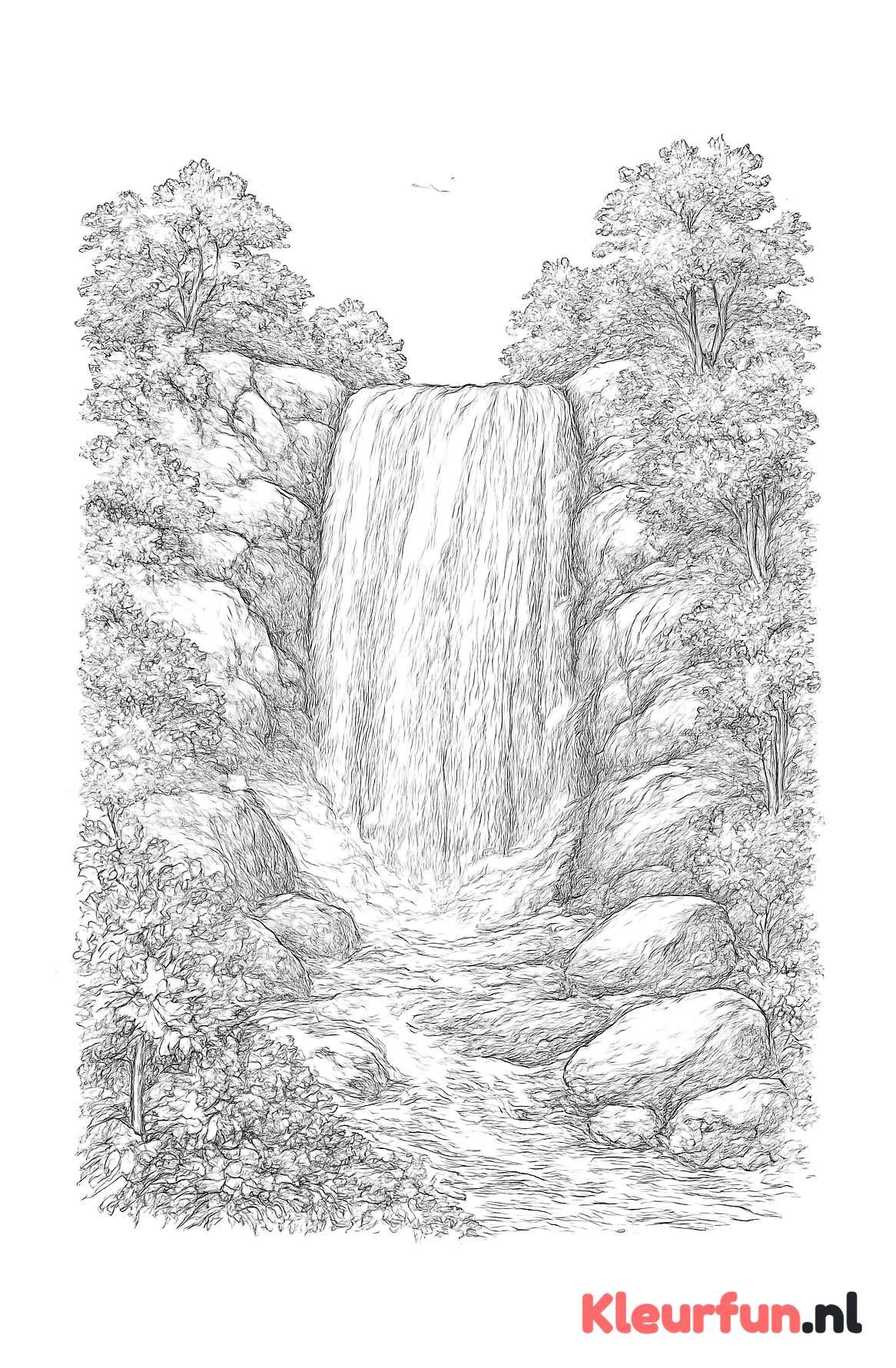 Gedetailleerde waterval met rotsen en natuur