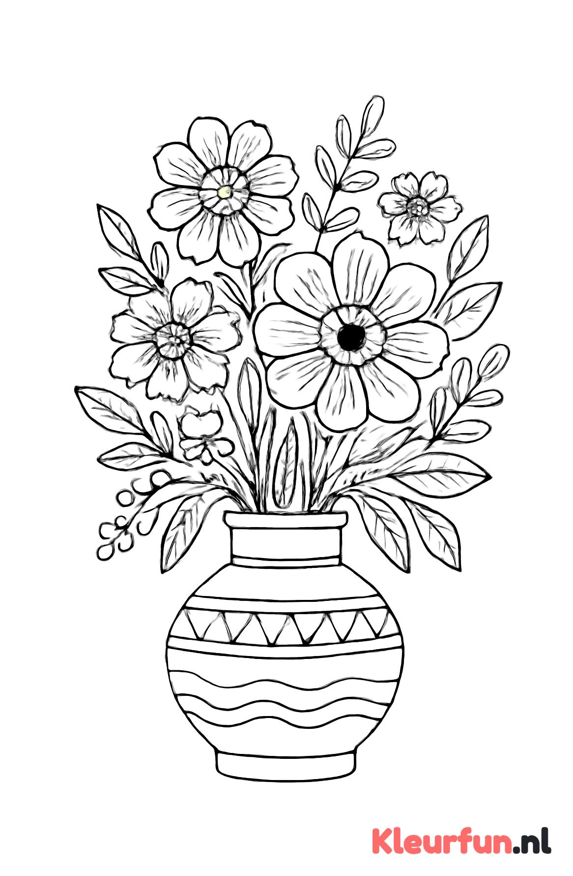 Vaas met gestileerde bloemen