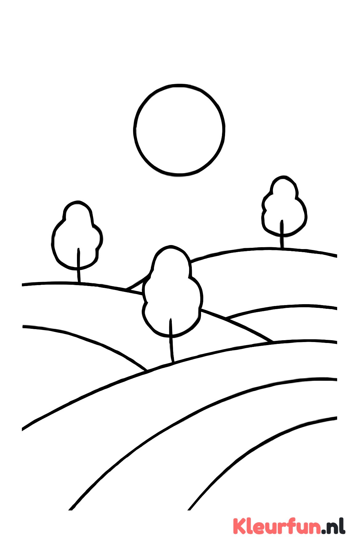 Glooiende heuvels met zon en bomen