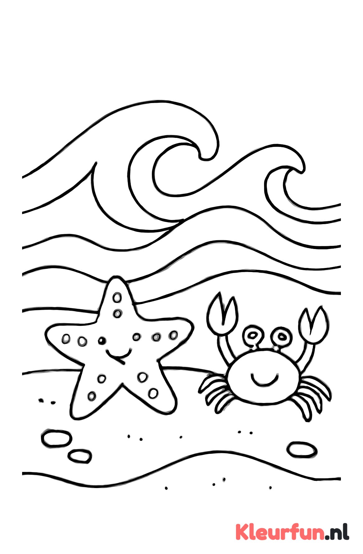 Golven met zeester en krab