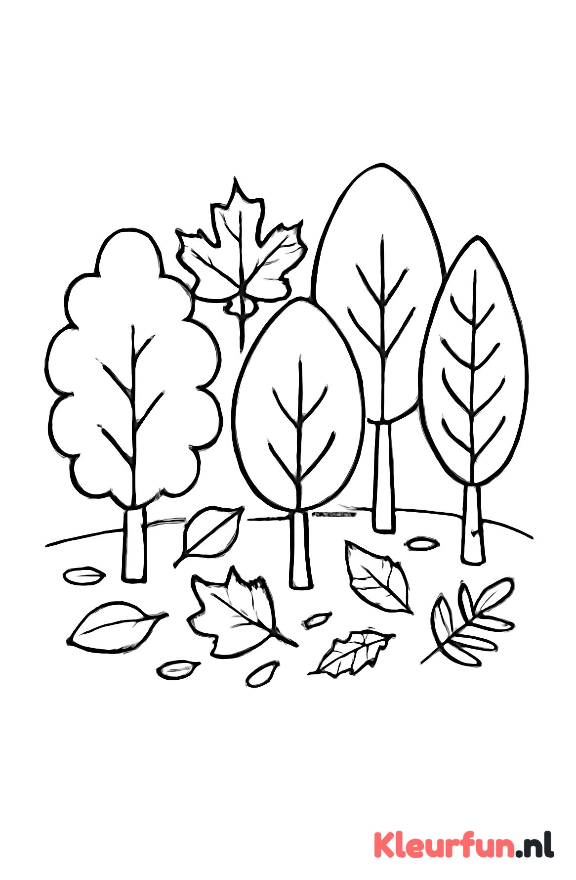 Groep herfstbomen met vallende bladeren