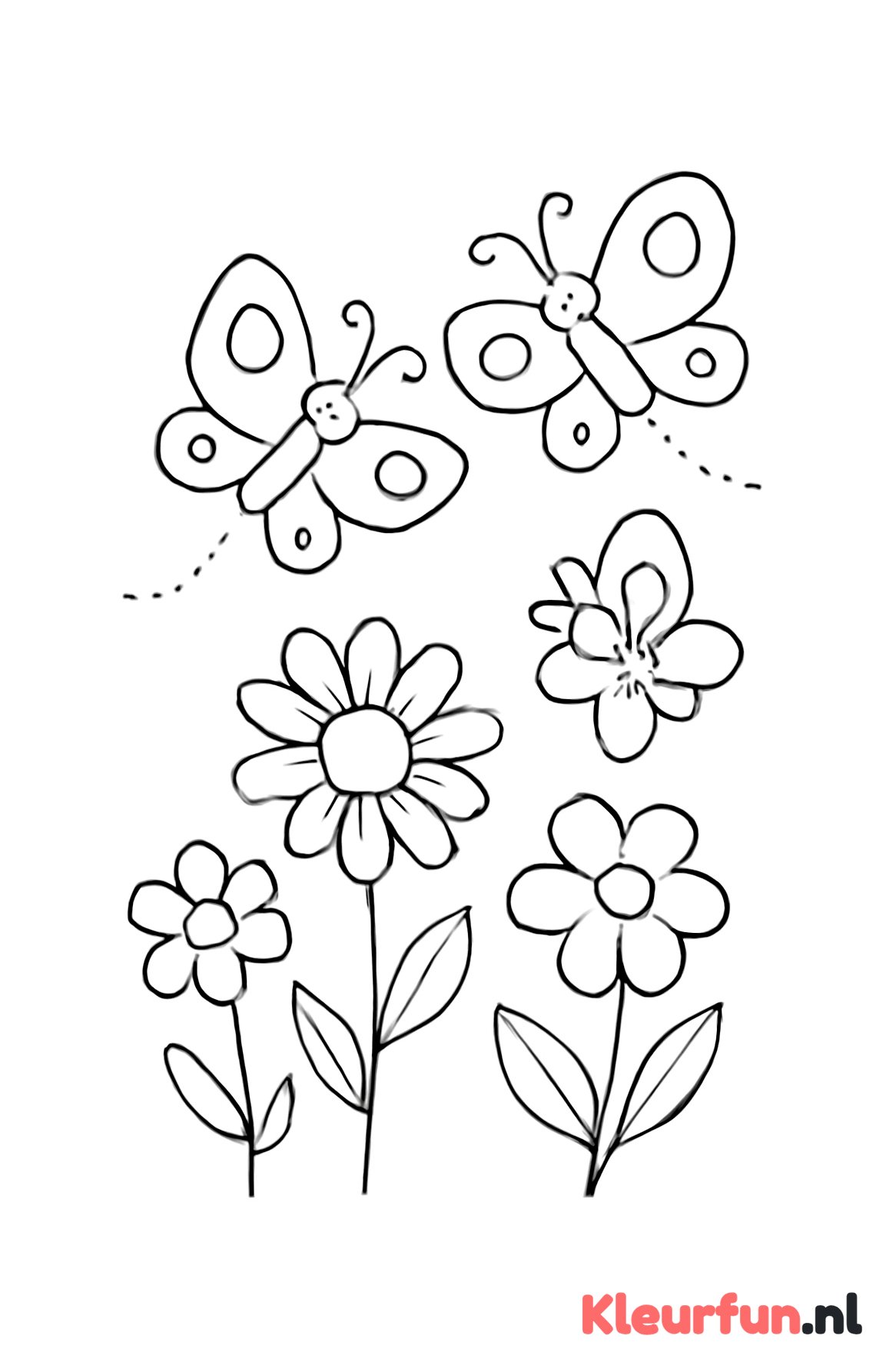 Groepje bloemen en vlinders